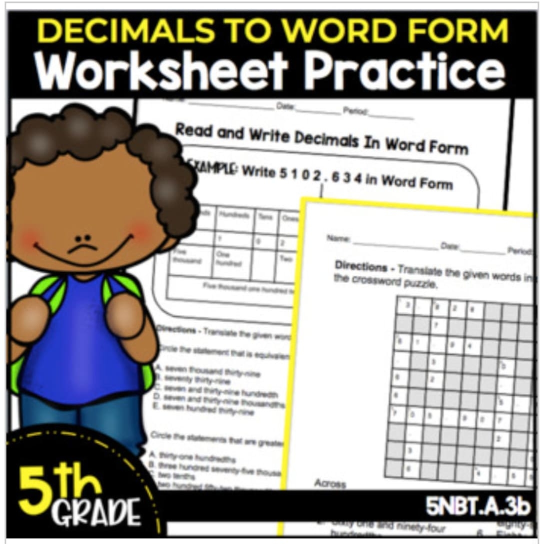 Decimal To Word Form Worksheet Etsy Decimal To Word Form Worksheet Etsy