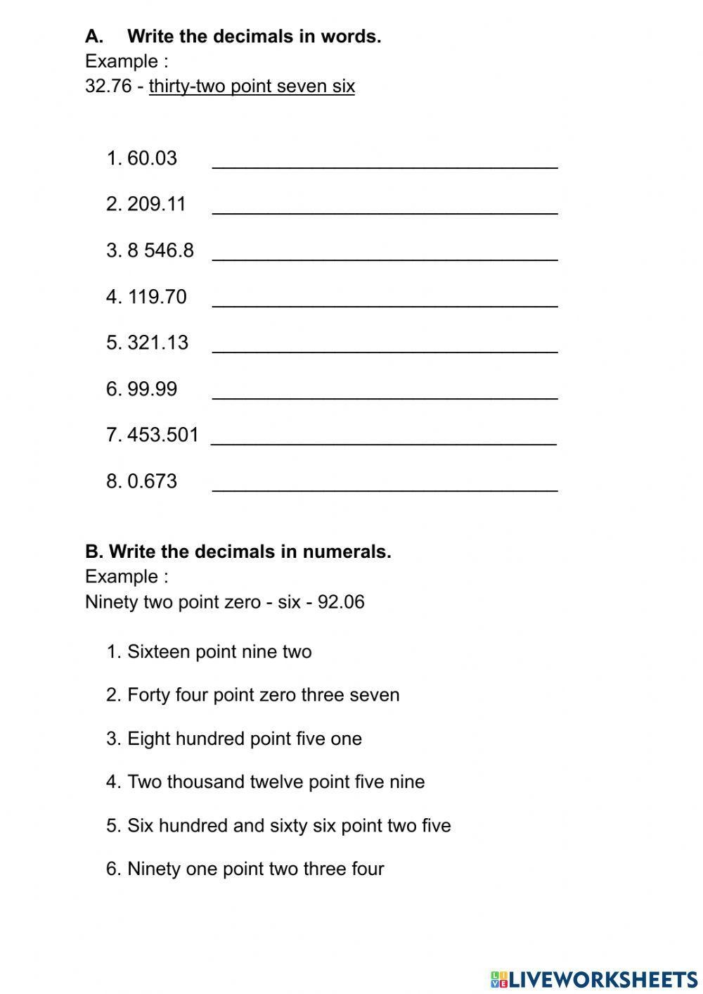 Decimals Year 4 WRITE DECIMALS IN WORDS AND NUMERALS Worksheet Worksheets Library Decimals Year 4 WRITE DECIMALS IN WORDS AND NUMERALS Worksheet Worksheets Library