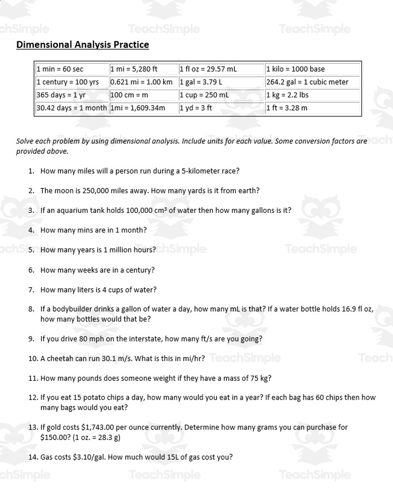 Dimensional Analysis Conversions Practice By Teach Simple Dimensional Analysis Conversions Practice By Teach Simple