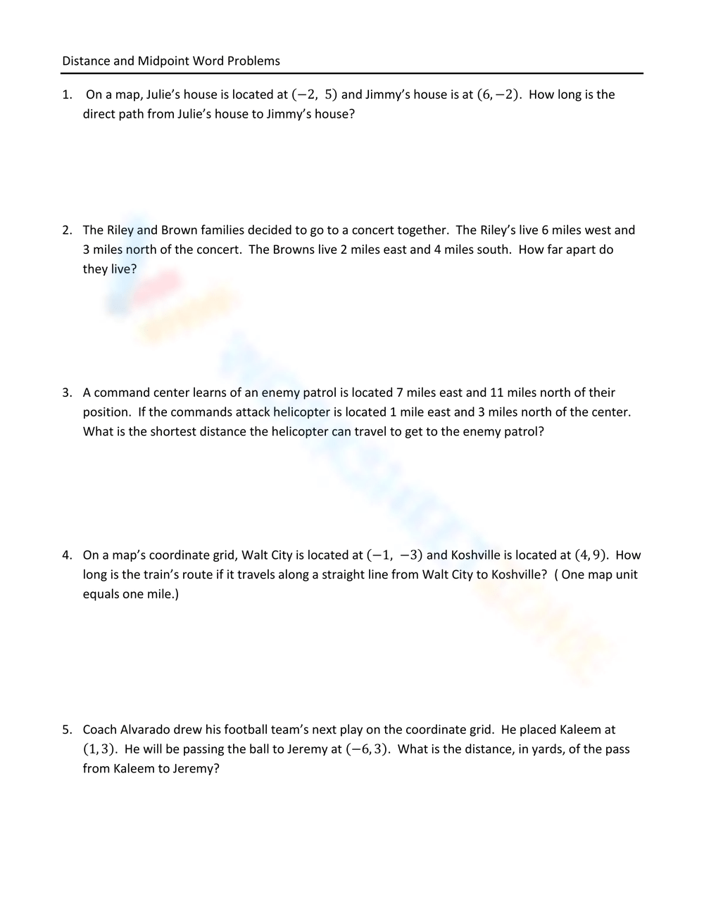 Distance And Midpoint Word Problems Worksheet Worksheets Library