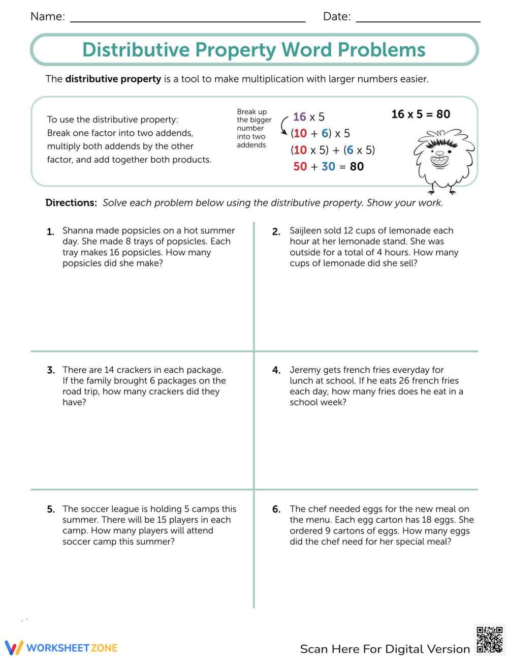 Distributive Property Word Problems Worksheet Distributive Property Word Problems Worksheet