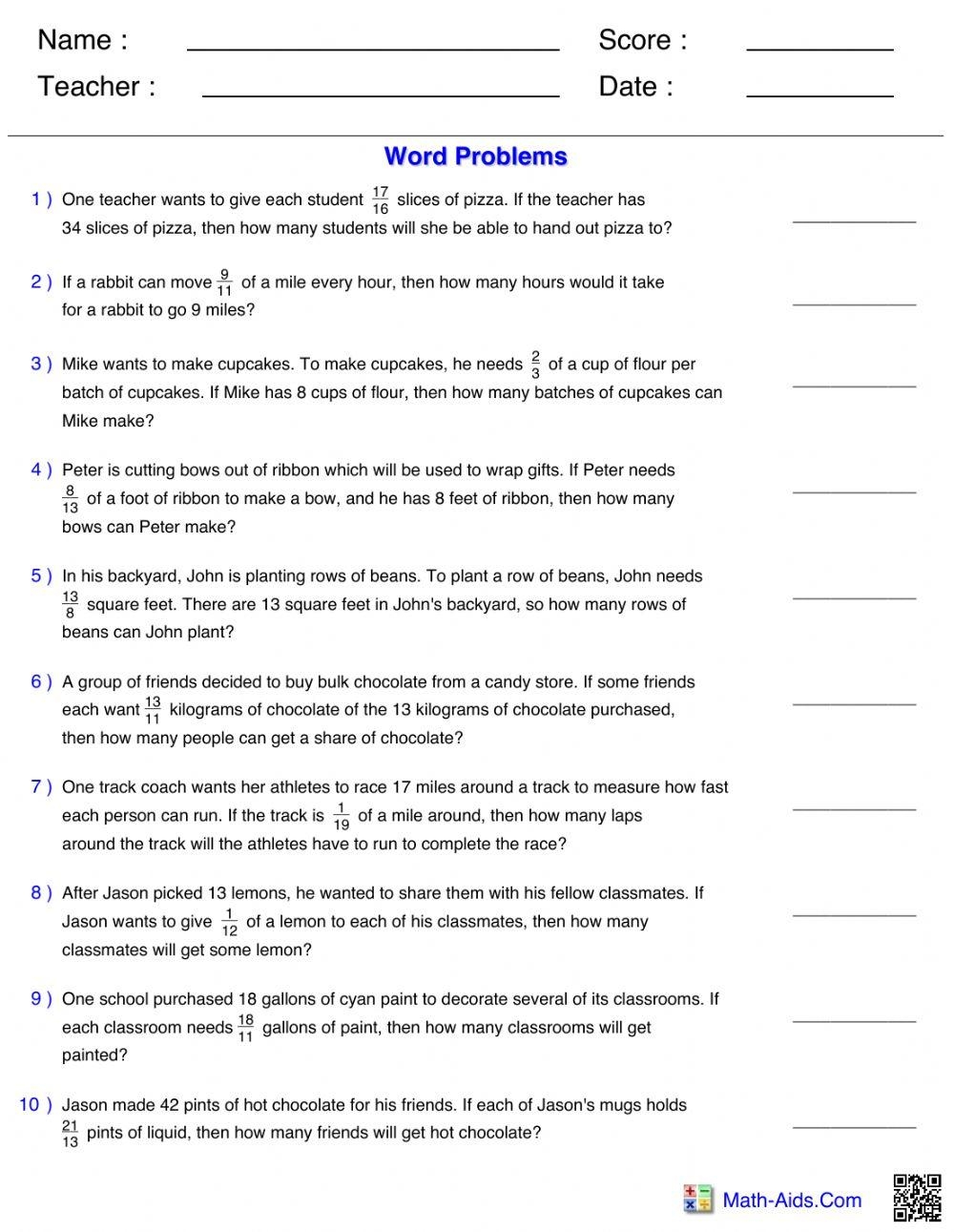 Dividing Fractions Word Problems 6th Grade Online Exercise For Worksheets Library Dividing Fractions Word Problems 6th Grade Online Exercise For Worksheets Library