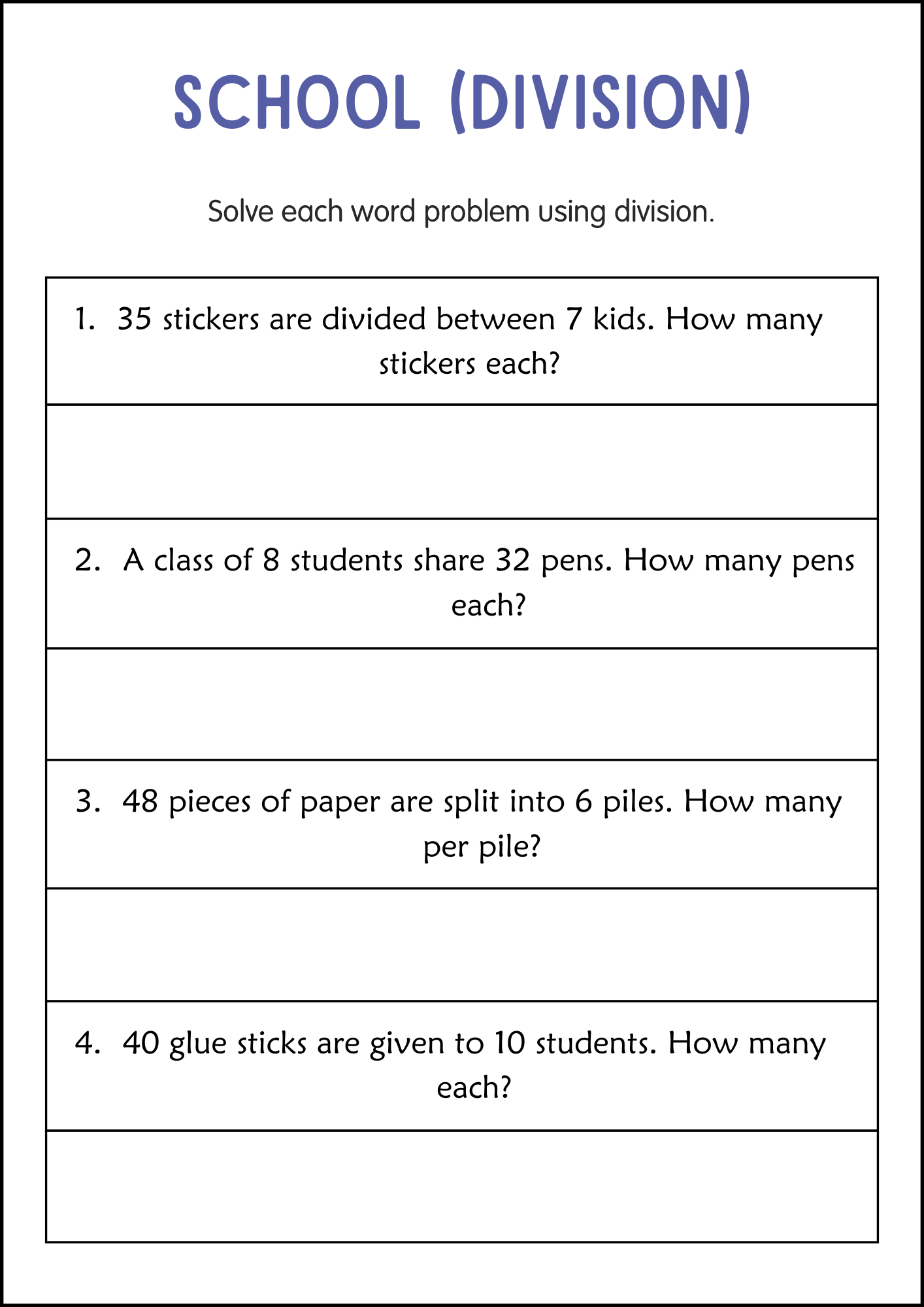Division And Multiplication Word Problems Math Worksheets For Grade 2 3 4 Made By Teachers