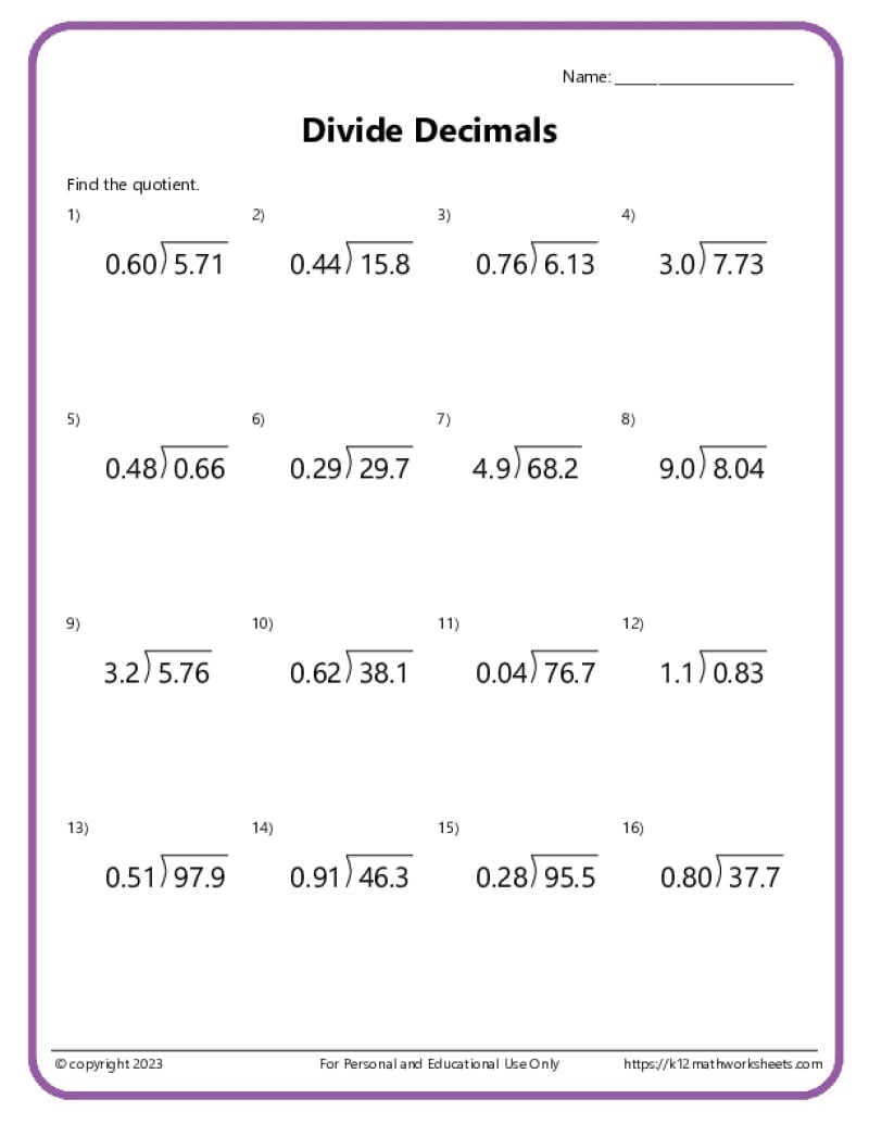 Division With Decimals Worksheets K12 Math Worksheets Division With Decimals Worksheets K12 Math Worksheets