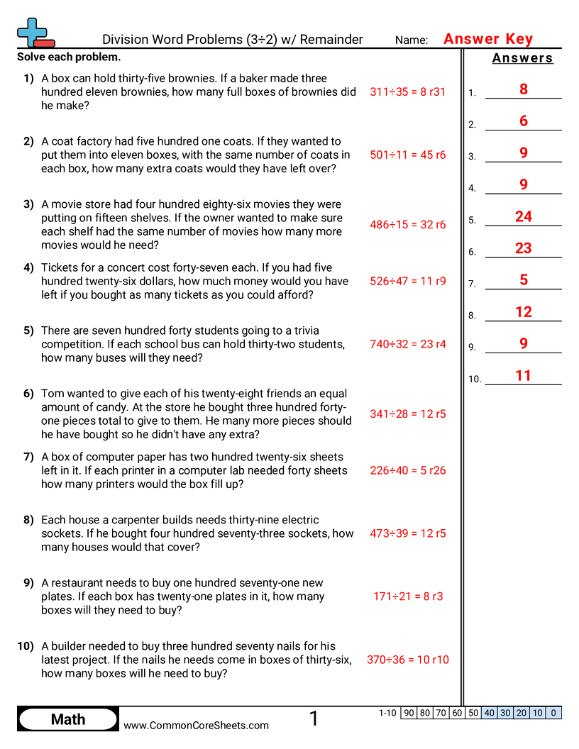 Division Word Problems 3 2 W Remainder Worksheet Download
