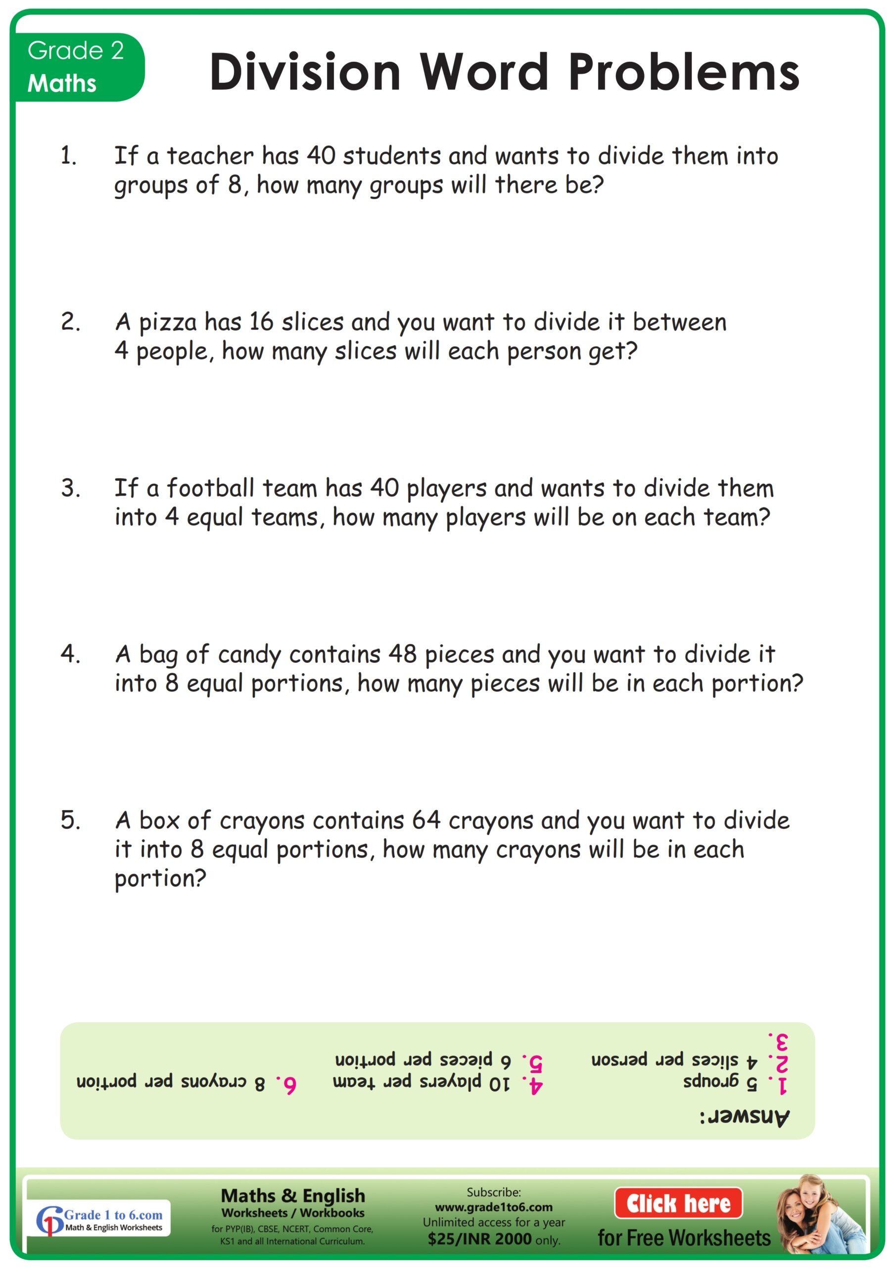Division Word Problems For Grade 2 Worksheet Grade1to6 Division Word Problem Worksheets
