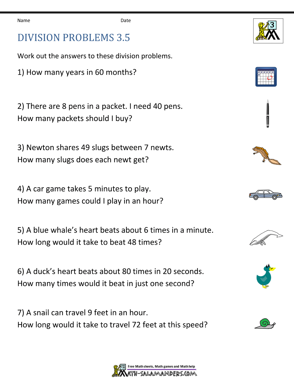 Division Worksheets Grade 3