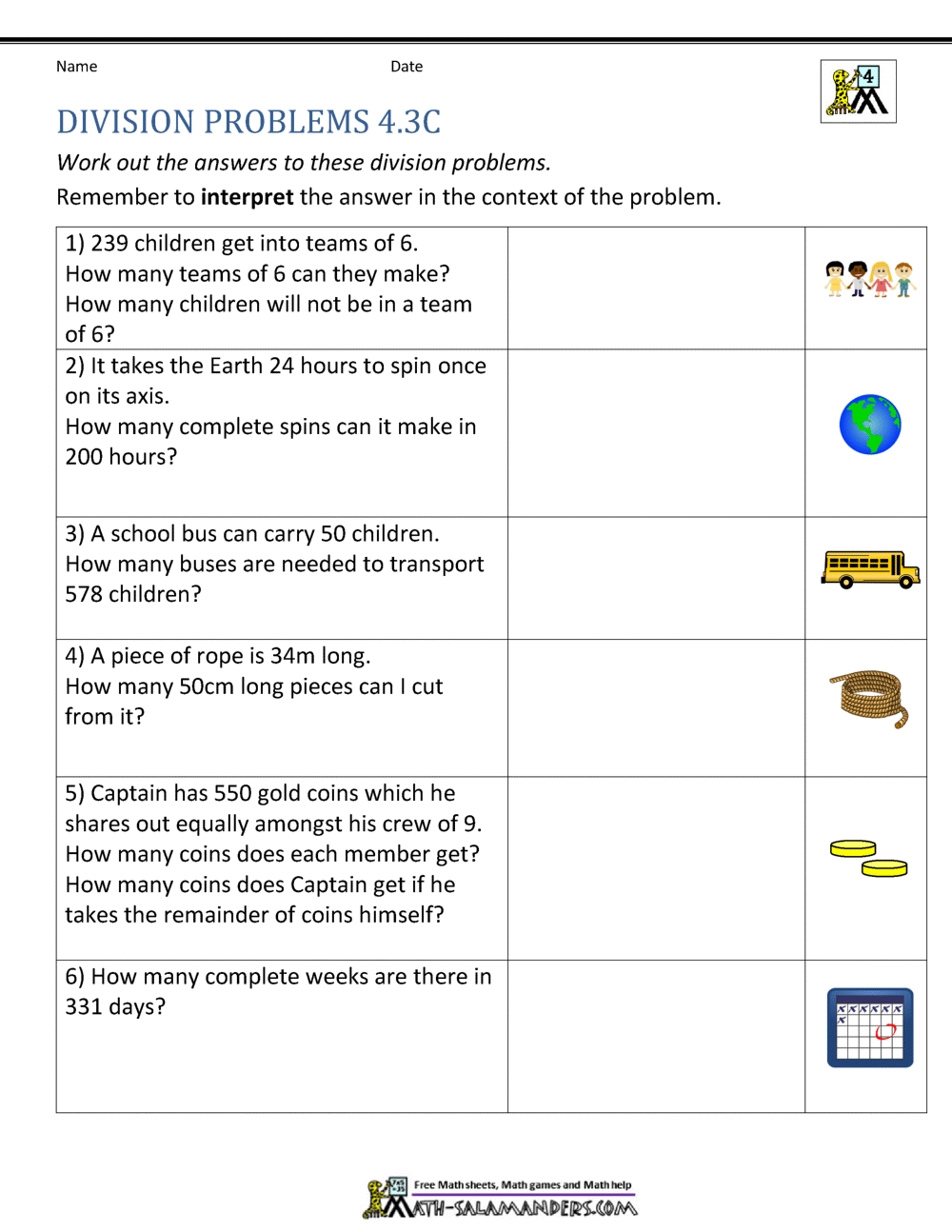 Division Worksheets Grade 4