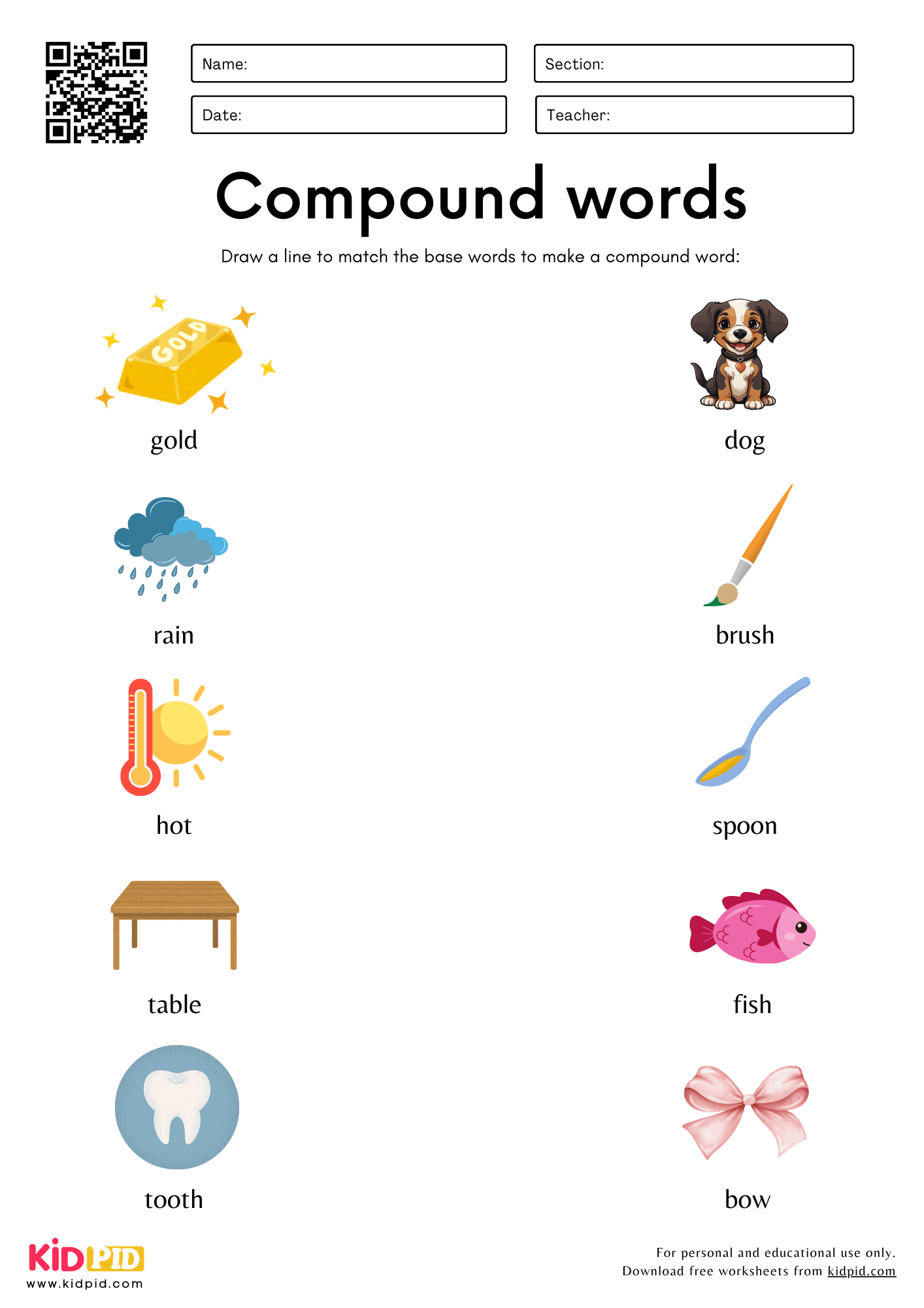 Draw A Line Match The Compound Word Worksheets For Grade 1 Kidpid