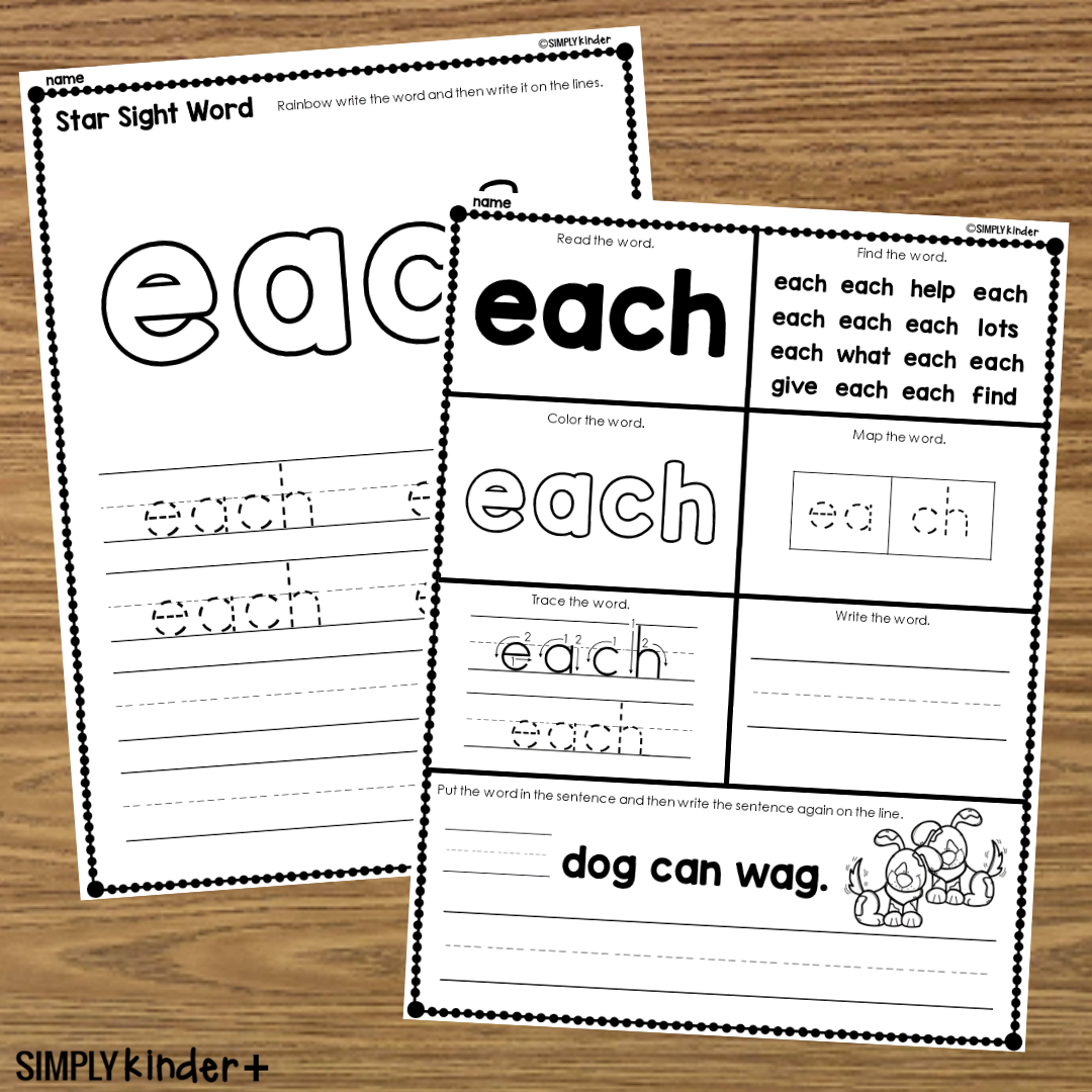 Each Sight Word Printable Activities Simply Kinder Printable Membership