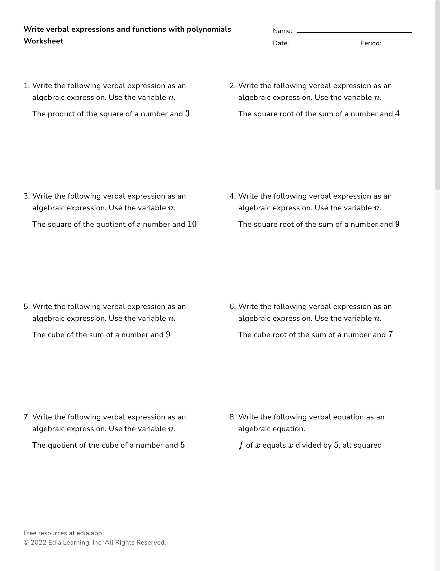 Edia AI Platform For Student Outcomes Printable Writing Expressions Worksheets Download