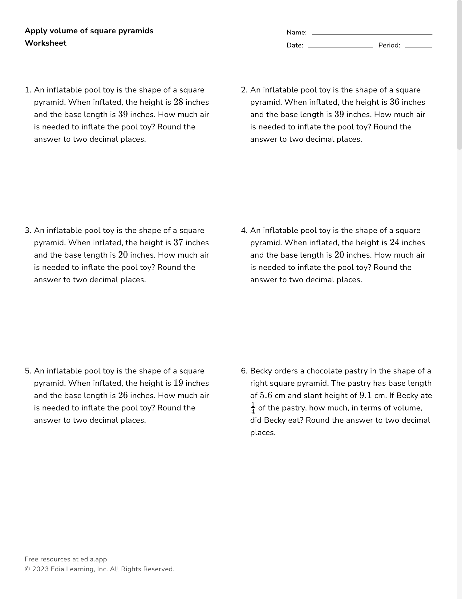 Volume Of Pyramids And Cones Worksheet Fun And Engaging PDF Worksheets