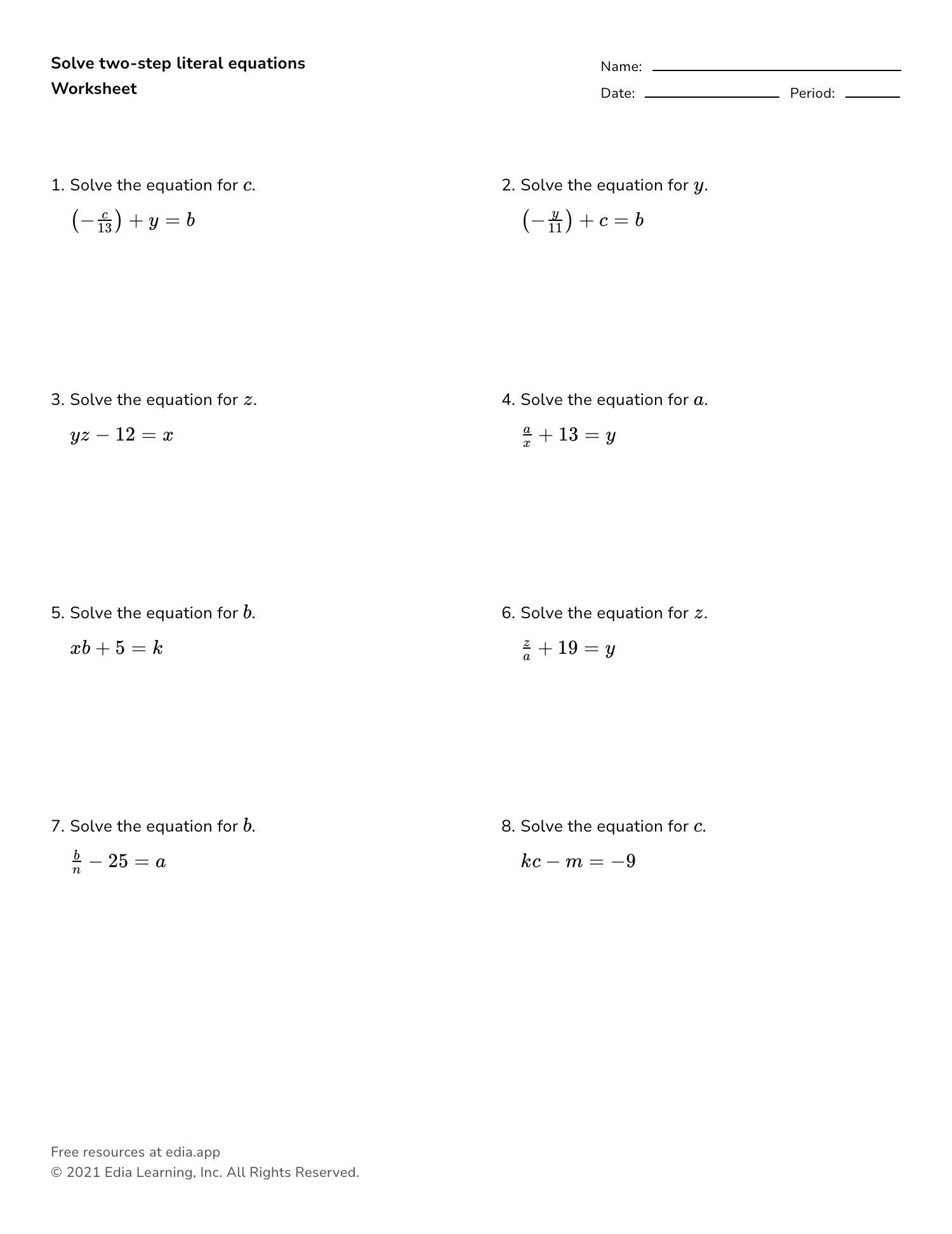 Edia AI Platform For Student Outcomes Literal Equations Notes Practice Homework PDF And Editable U1 Absolute Algebra