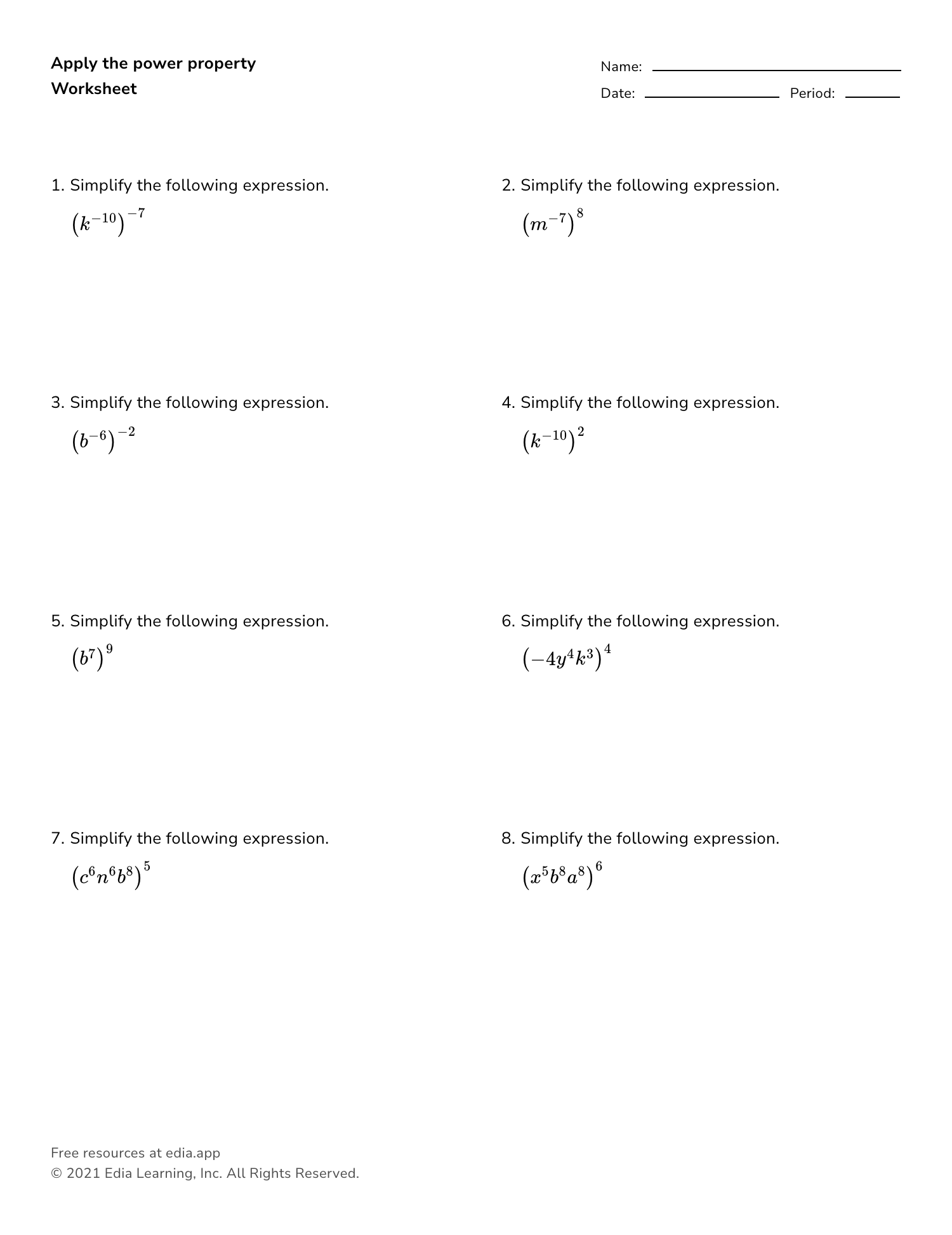 Practice Worksheet For Law Of Exponents Use The Laws Of Wveis