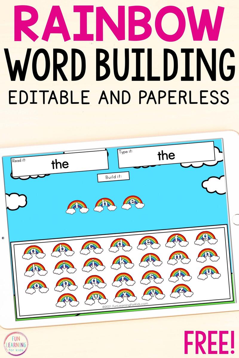 Editable Rainbow Word Building Digital Word Work Activity The Best Kindergarten Vocabulary Worksheets And Activities Little Learning Corner