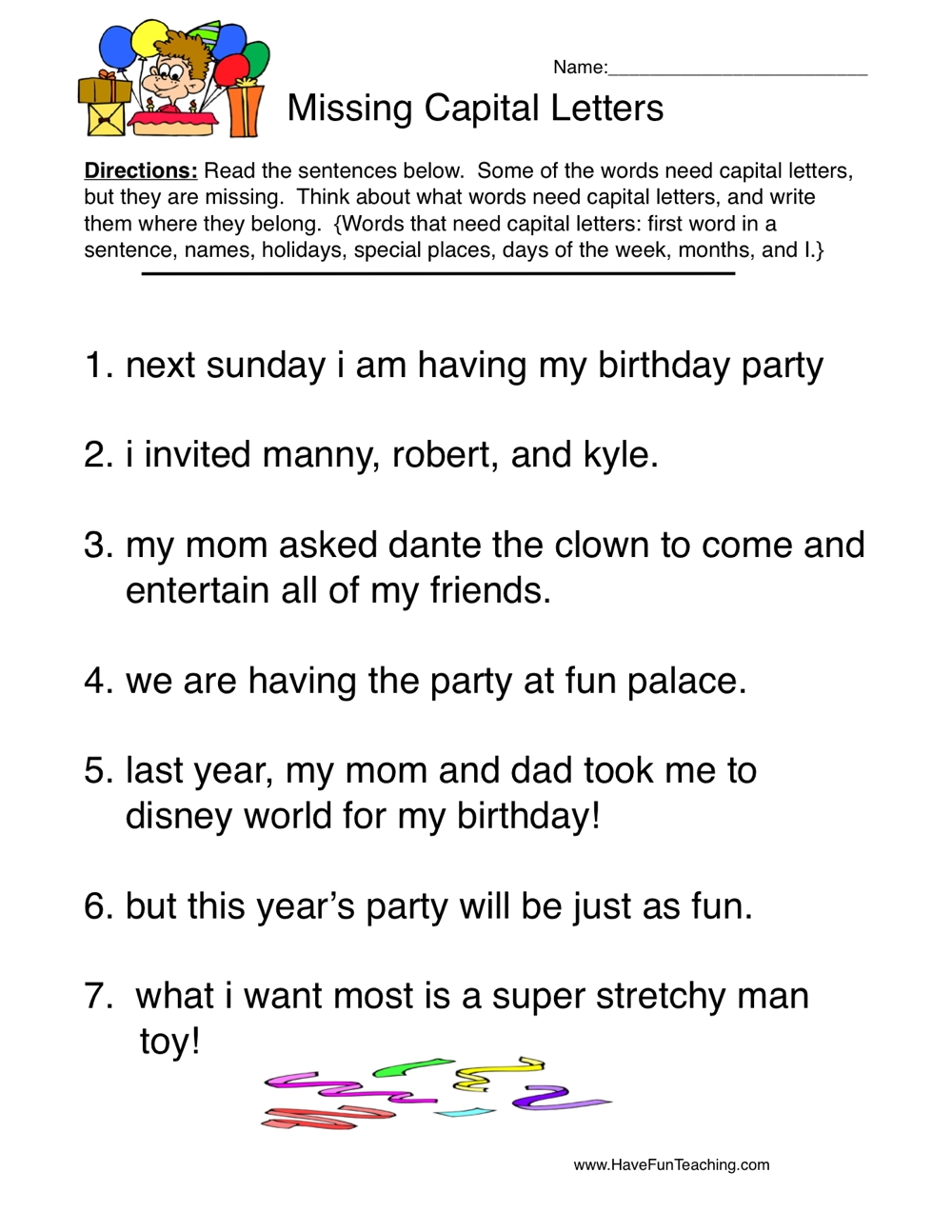 Capitalization Worksheets Re Writing Capitalization Worksheet Part 1