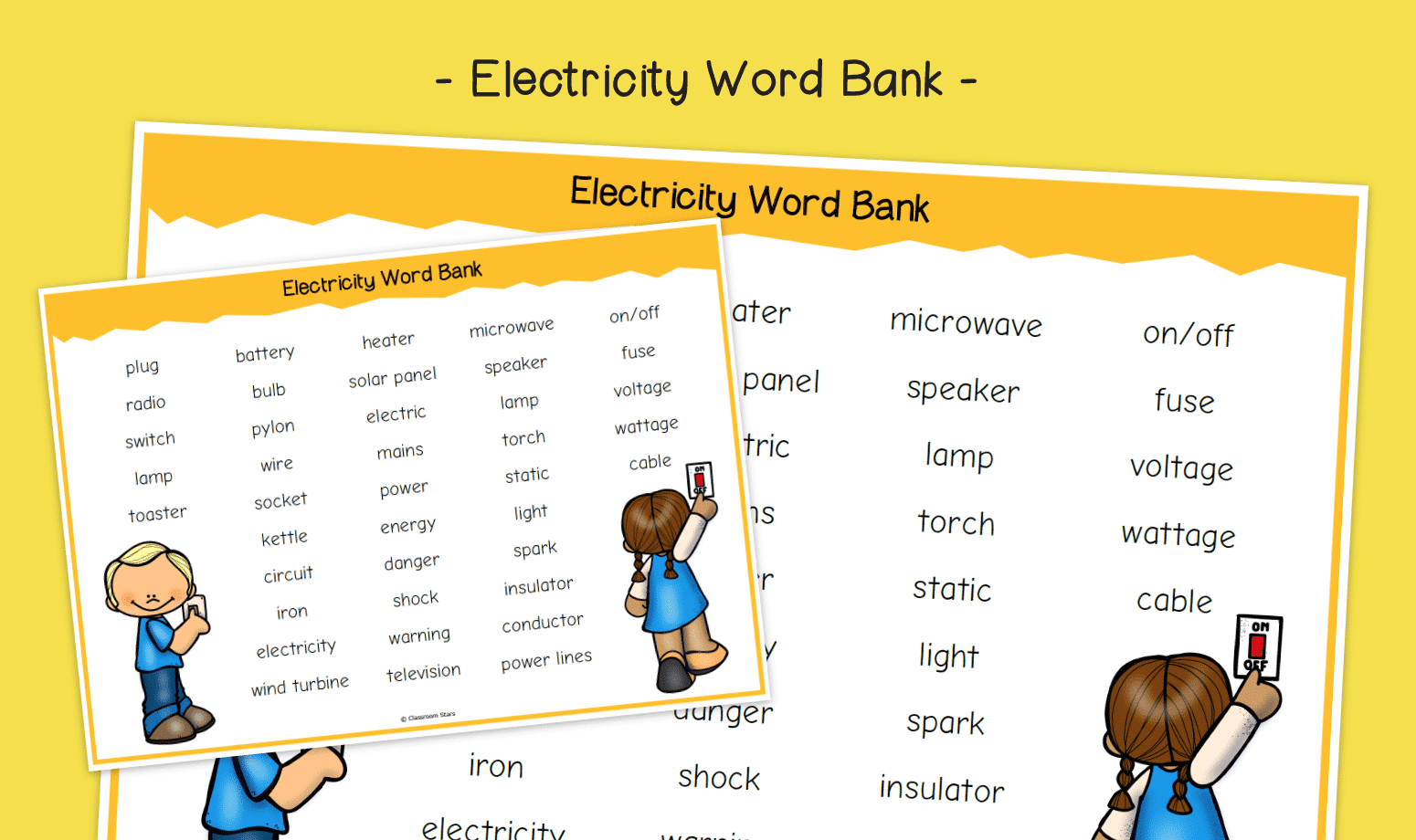Electricity Word Vocabulary Bank KS2 Electricity Primary Science