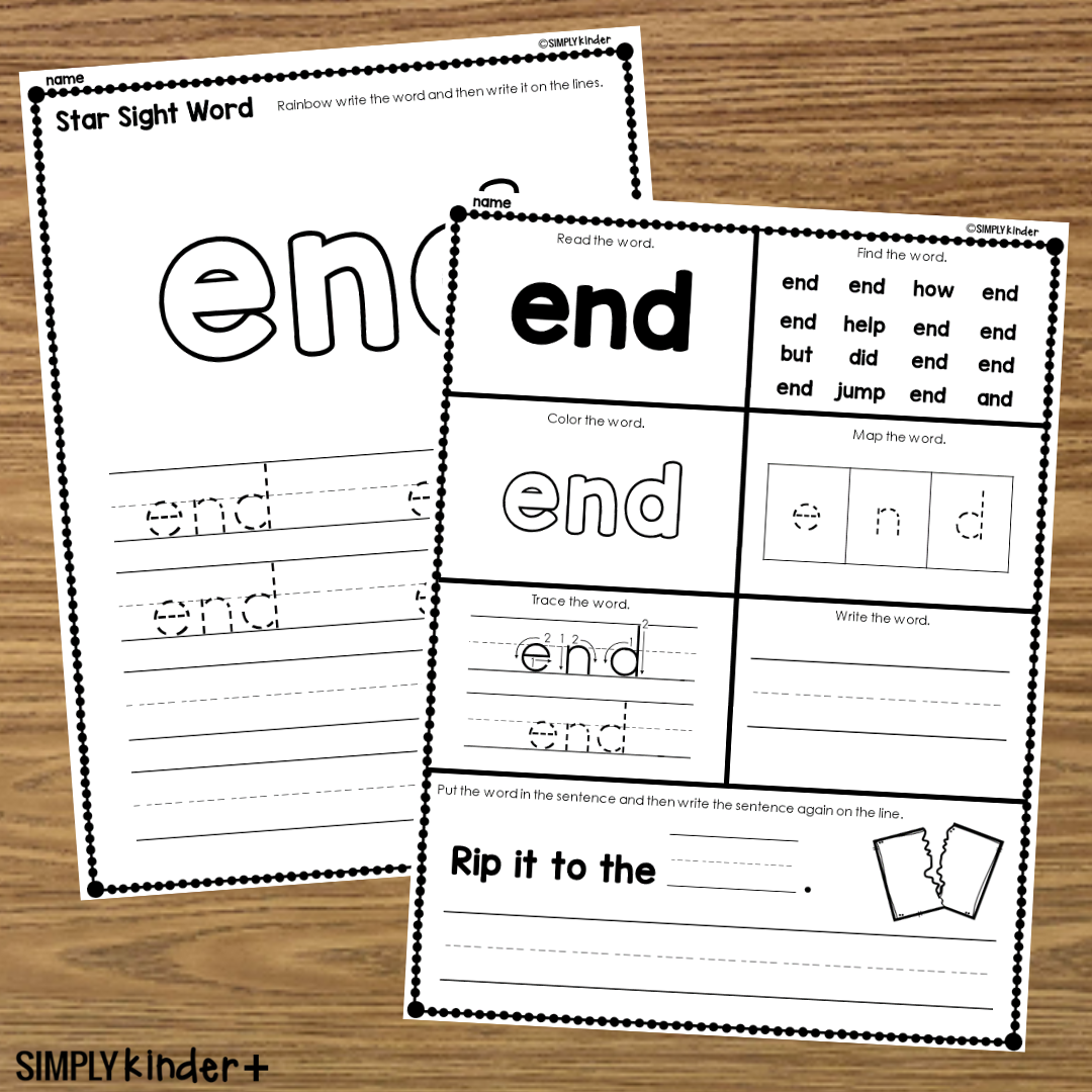 End Sight Word Printable Activities Simply Kinder Printable Membership