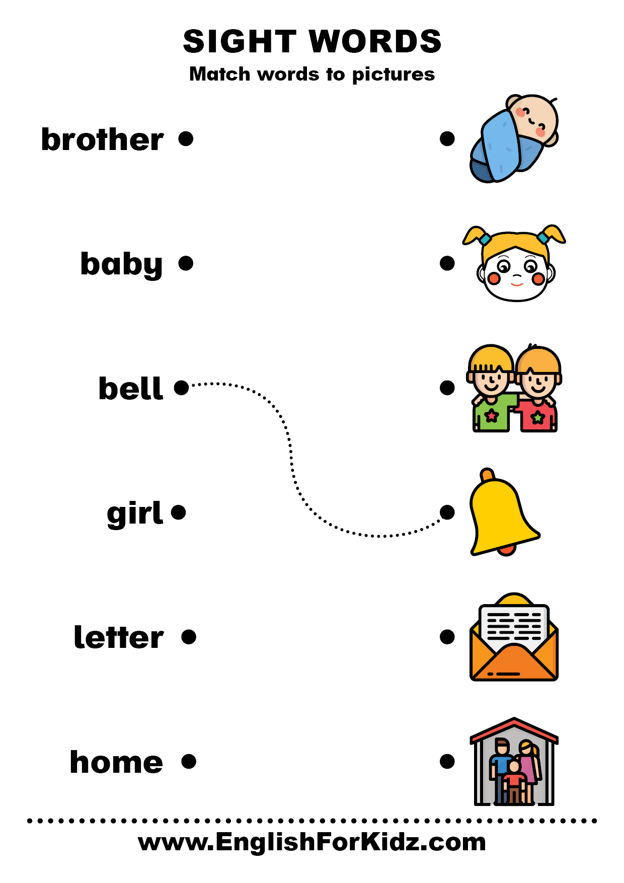 English For Kids Step By Step Sight Words Worksheets Match Words With Pictures Printable Worksheets Printable Worksheets