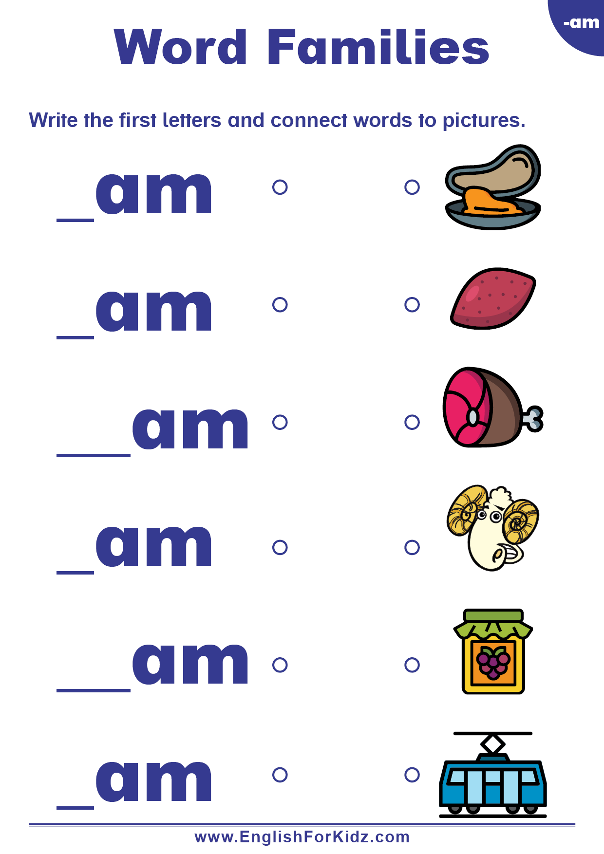 Free Am Word Family Worksheets Teach Prints