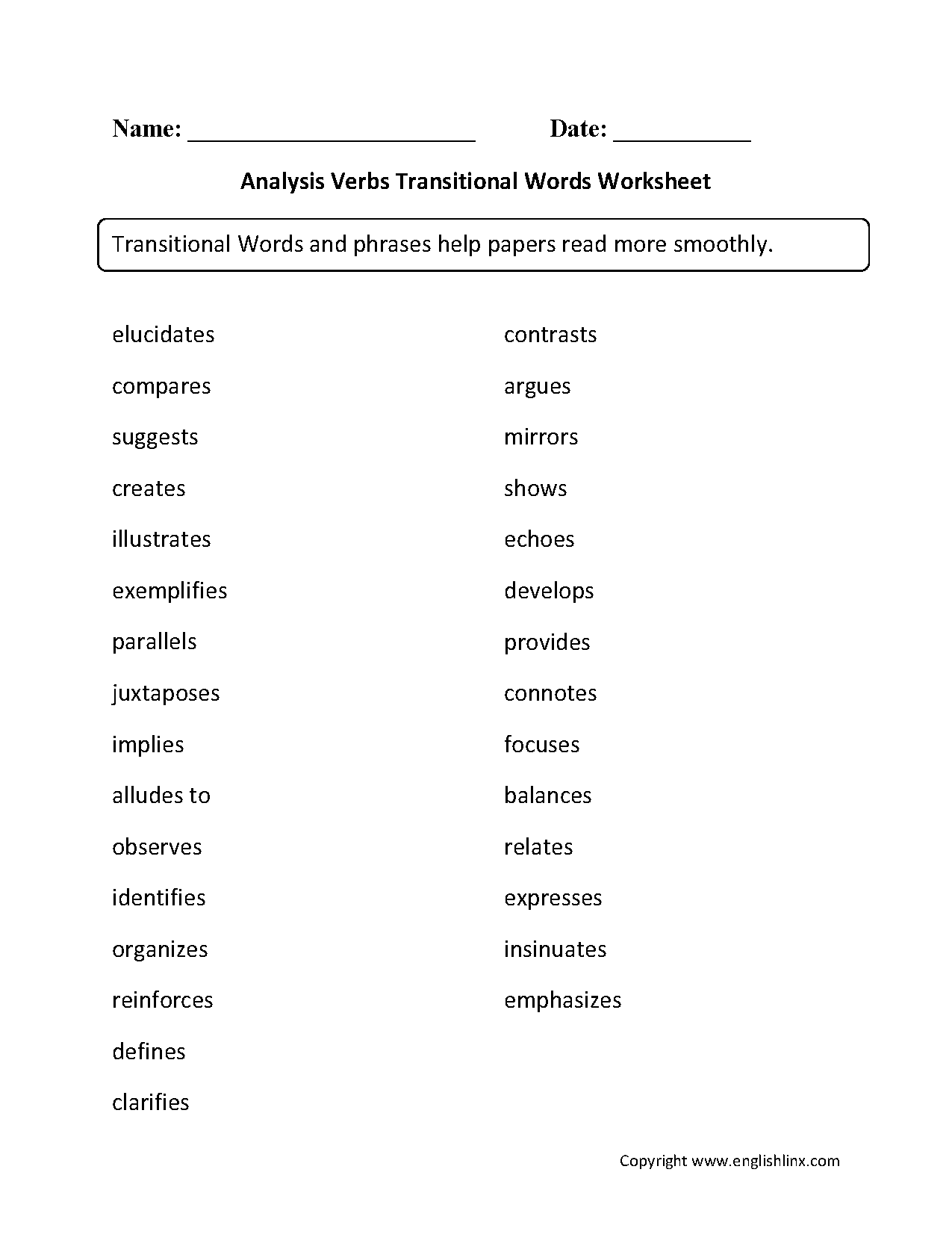 Englishlinx Transitional Words Worksheets Englishlinx Transitional Words Worksheets