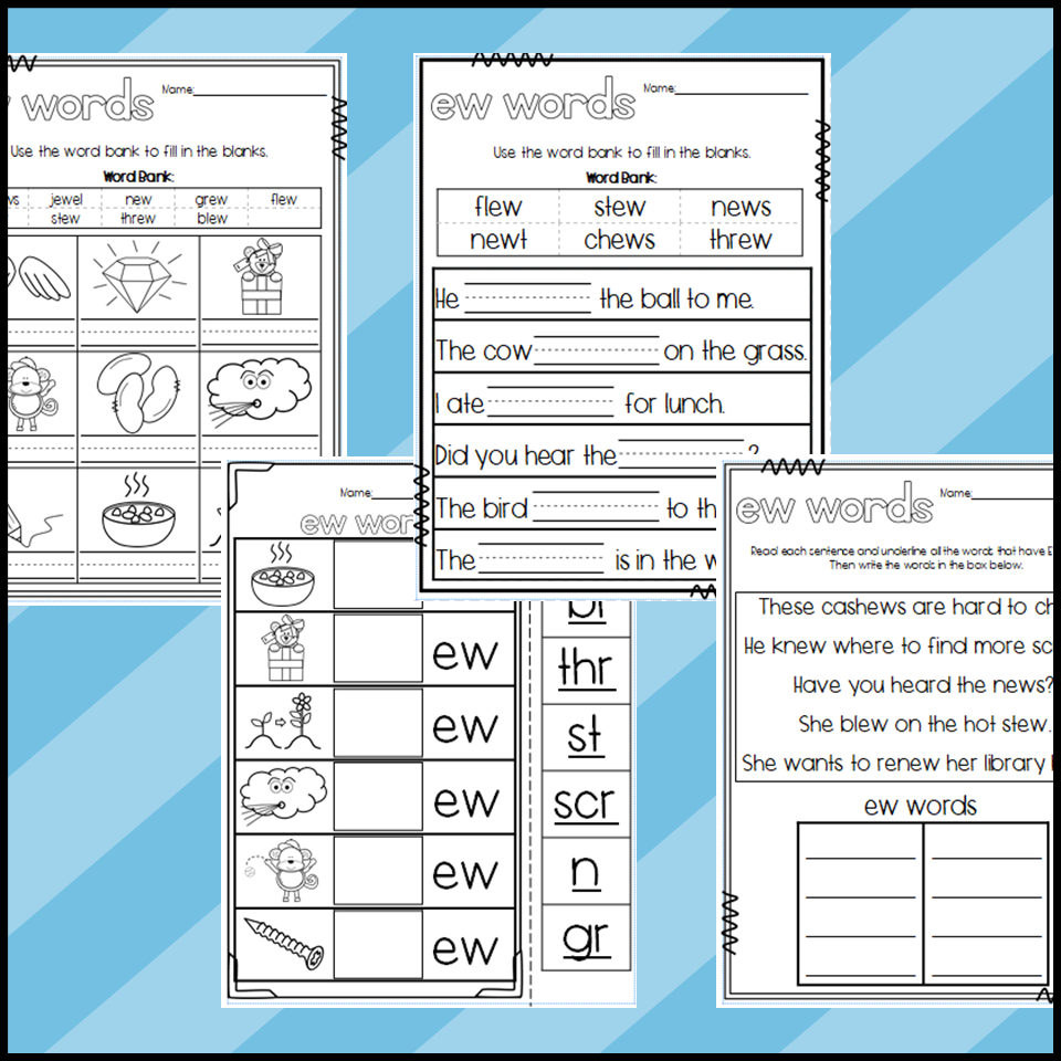 EW Words Worksheets Made By Teachers FREE Printable 5 In A Row EW Sound Words Phonics Game