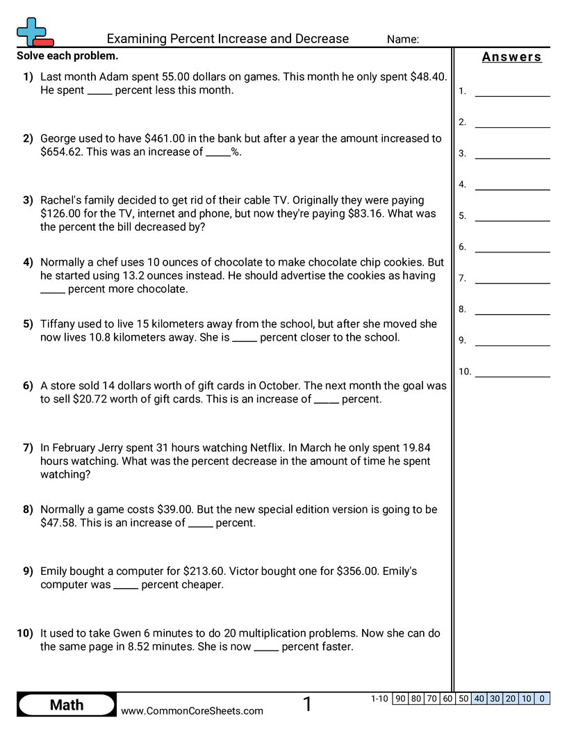Examining Percent Increase And Decrease Worksheet Download Examining Percent Increase And Decrease Worksheet Download