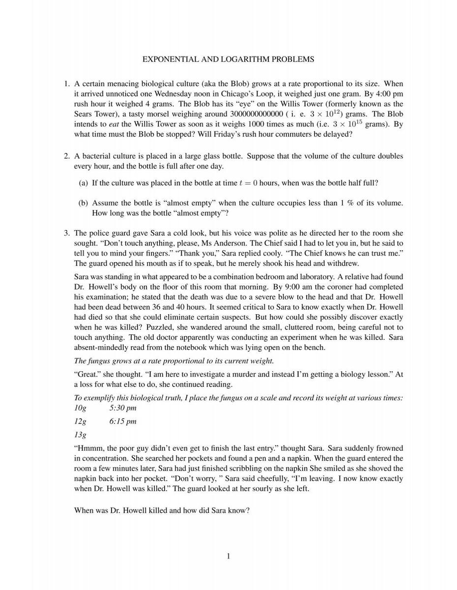 Exponential And Logarithmic Word Problems Worksheet Exponential And Logarithmic Word Problems Worksheet