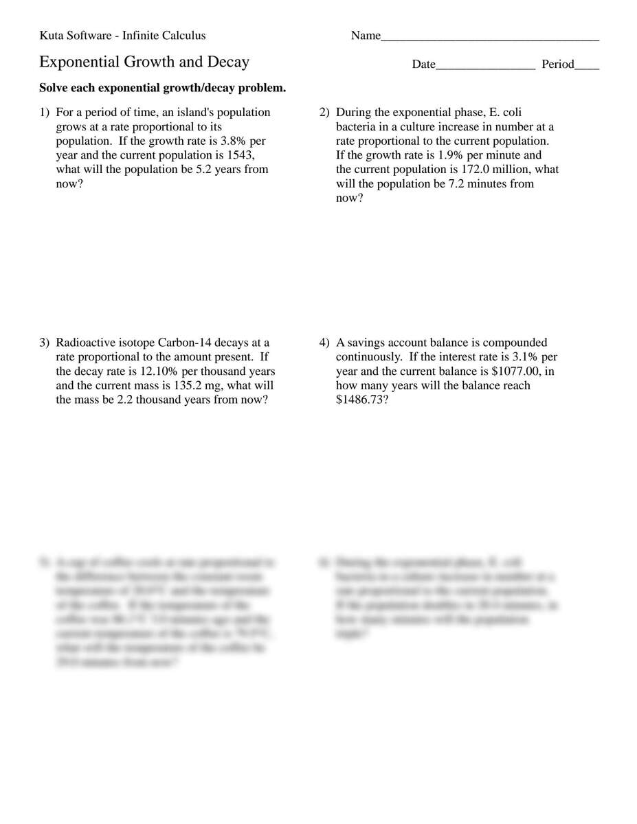 Exponential Growth And Decay Worksheet Kuta Practice Problems And Solutions Exponential Growth And Decay Worksheet Kuta Practice Problems And Solutions