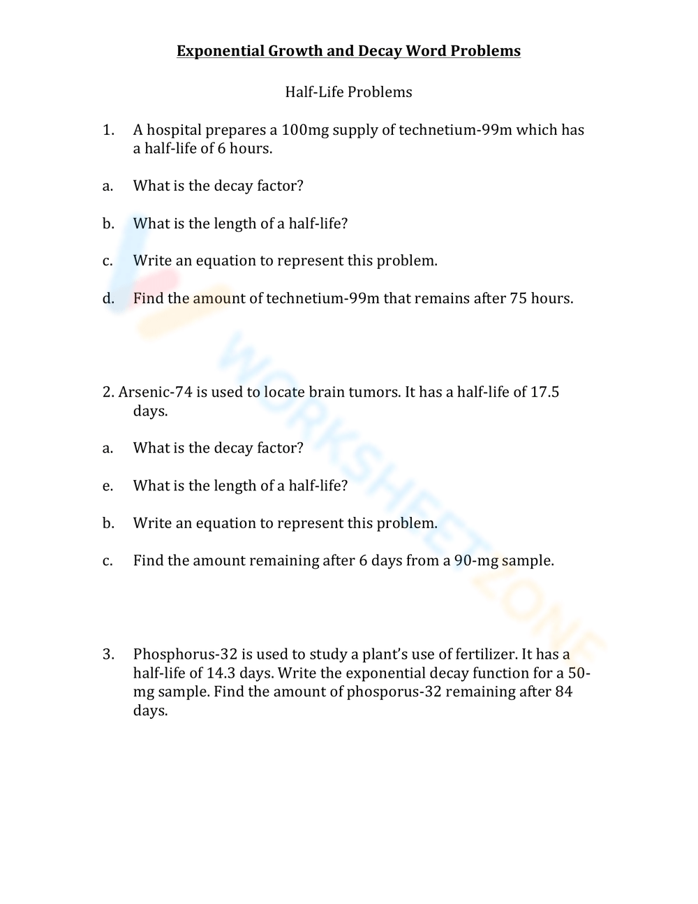 Exponential Growth Decay Worksheet