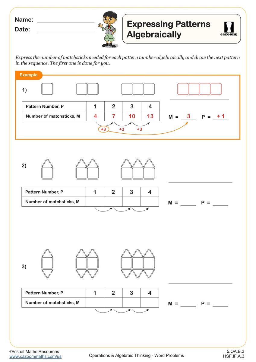 Expressing Patterns Algebraically Worksheet Fun And Engaging 5th Grade And Algebra I And IM 1 Operations Algebraic Thinking Worksheet Cazoom Math Addition Word Problems Superstar Worksheets