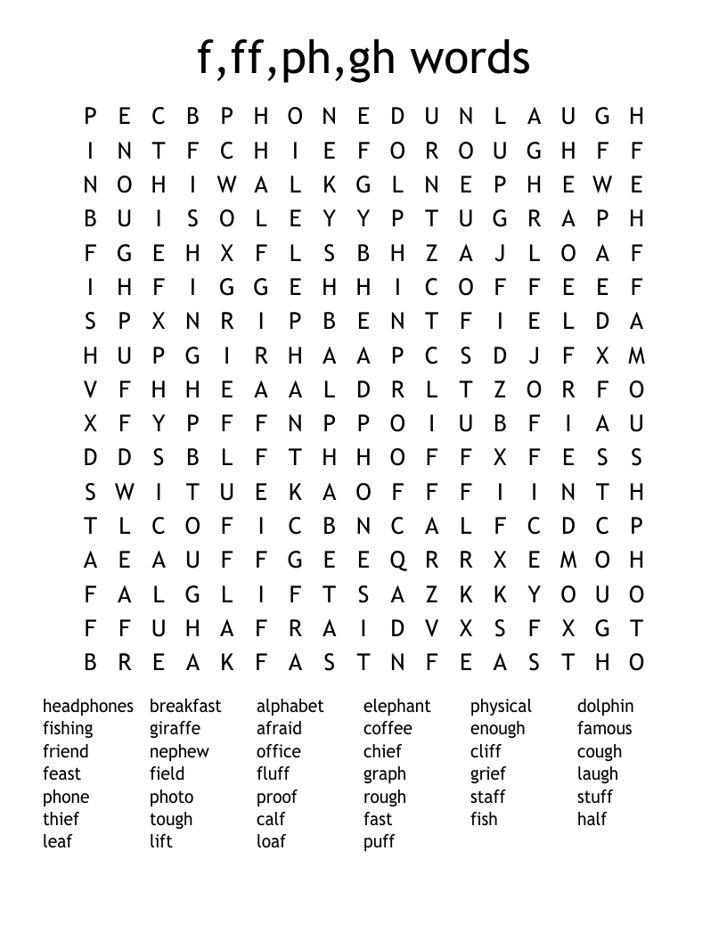 F Ff Ph Gh Words Word Search WordMint