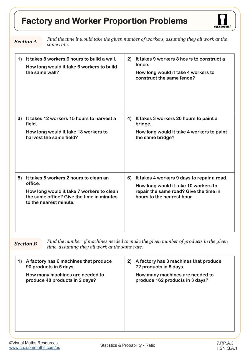 Factory And Worker Proportion Problems Worksheet Fun And Engaging 7th Grade IM 1 And Algebra I Worksheet Cazoom Math