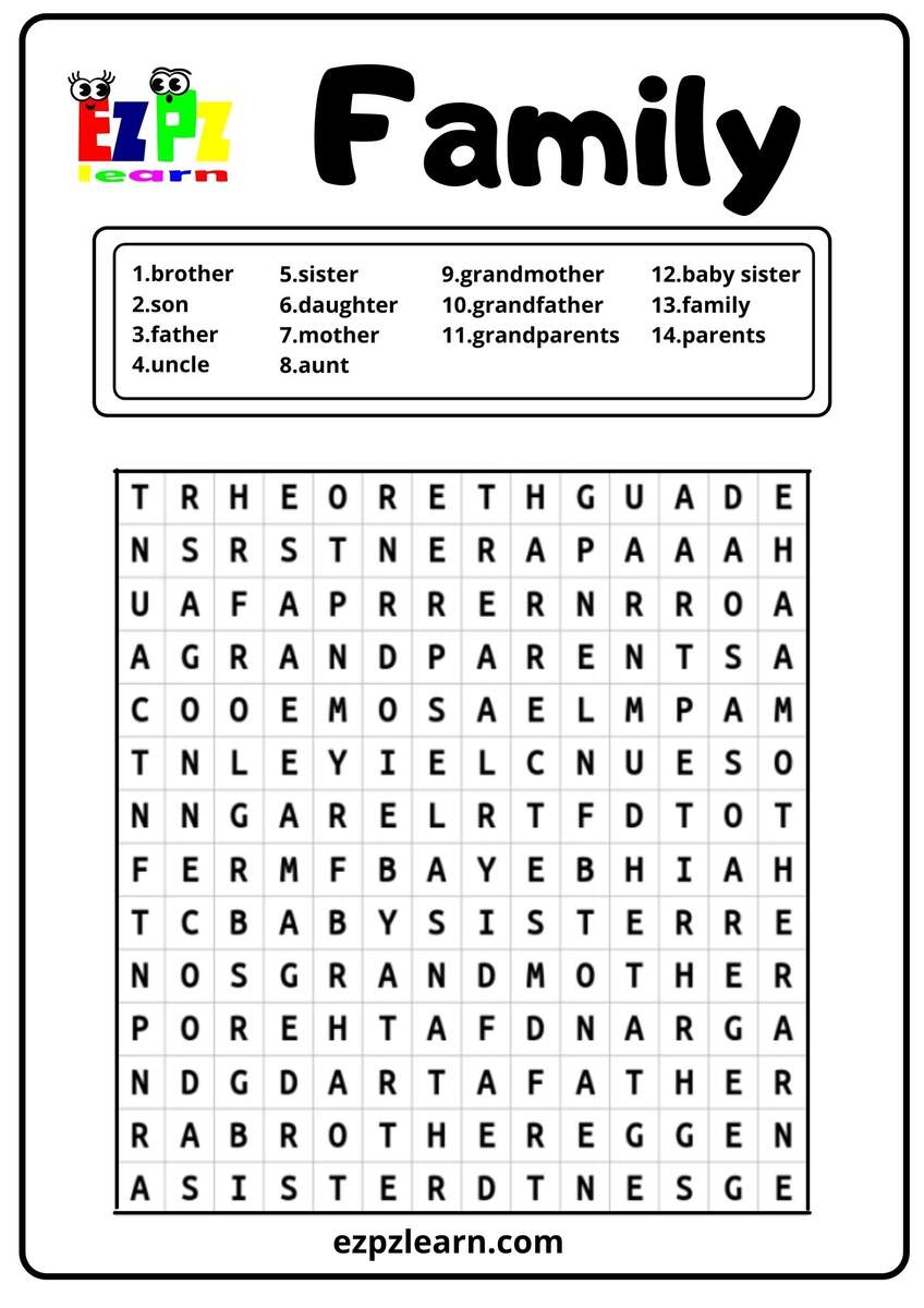Family Word Search Ezpzlearn Family Word Search Ezpzlearn