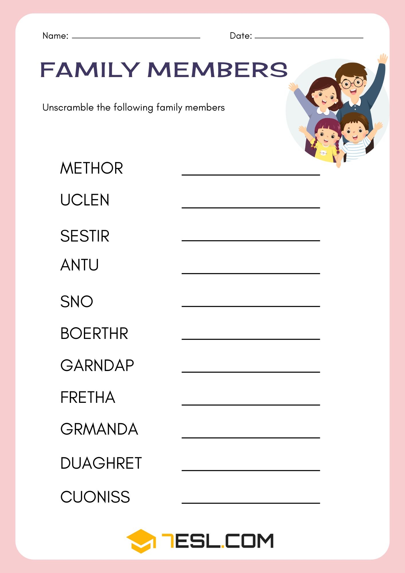 Family Worksheets For Learning English 7ESL Family Worksheets For Learning English 7ESL