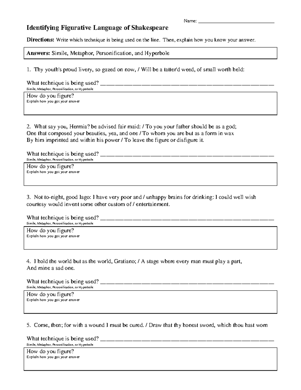 Figurative Language Techniques In Shakespeare s Works ENG101 Studocu