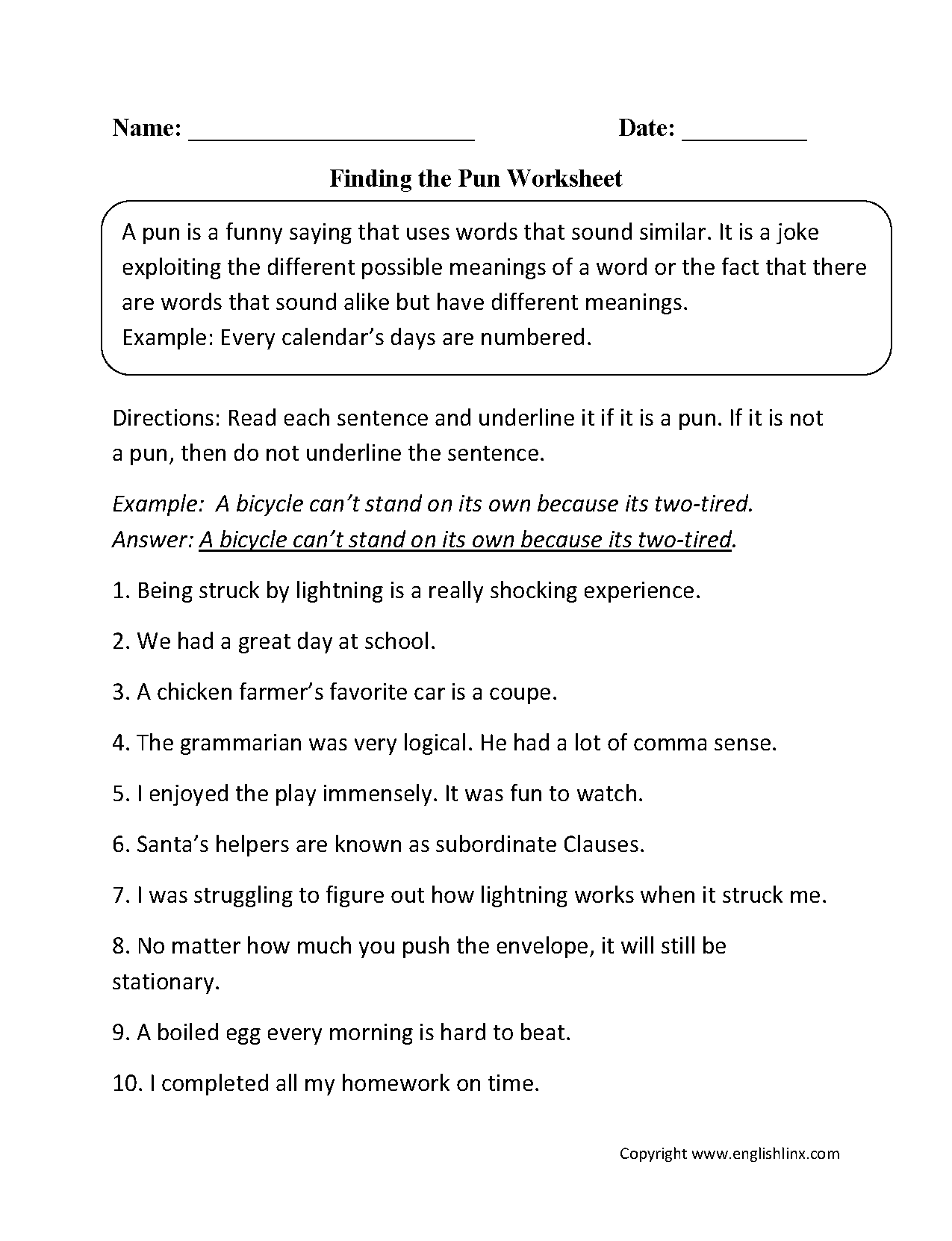 Figurative Language Worksheets Pun Worksheets Worksheets Library