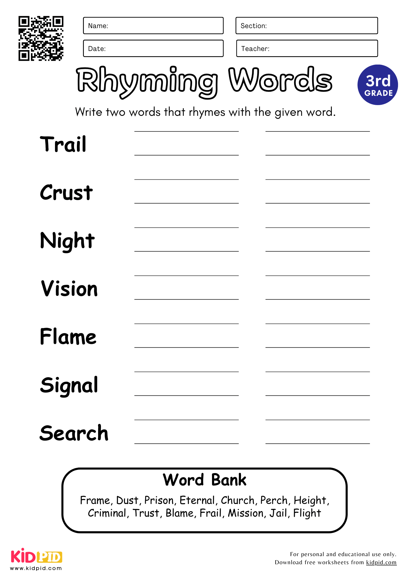 Find The Rhyming Words Worksheet For Grade 3 Kidpid