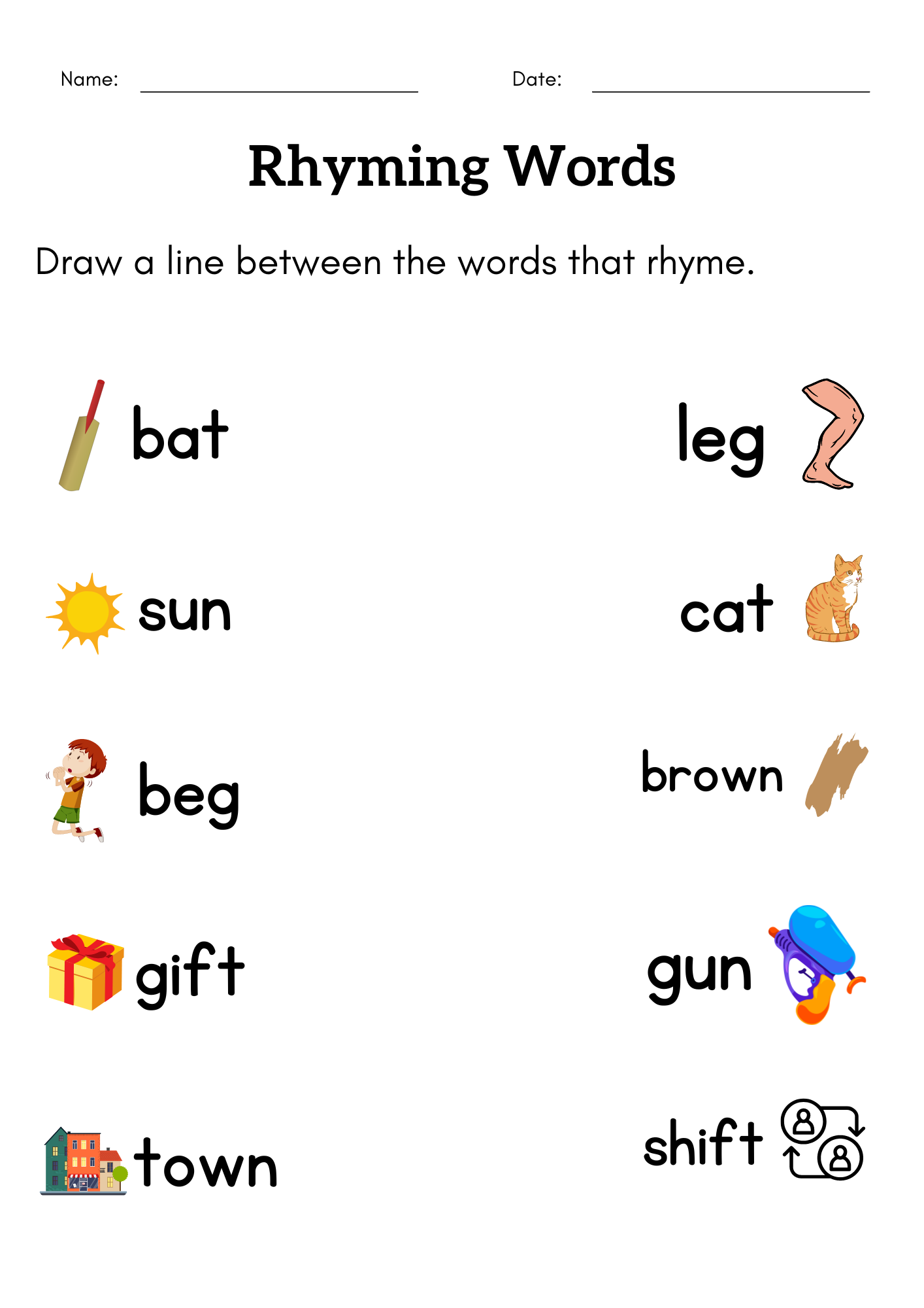 Free Rhyming Word Worksheet