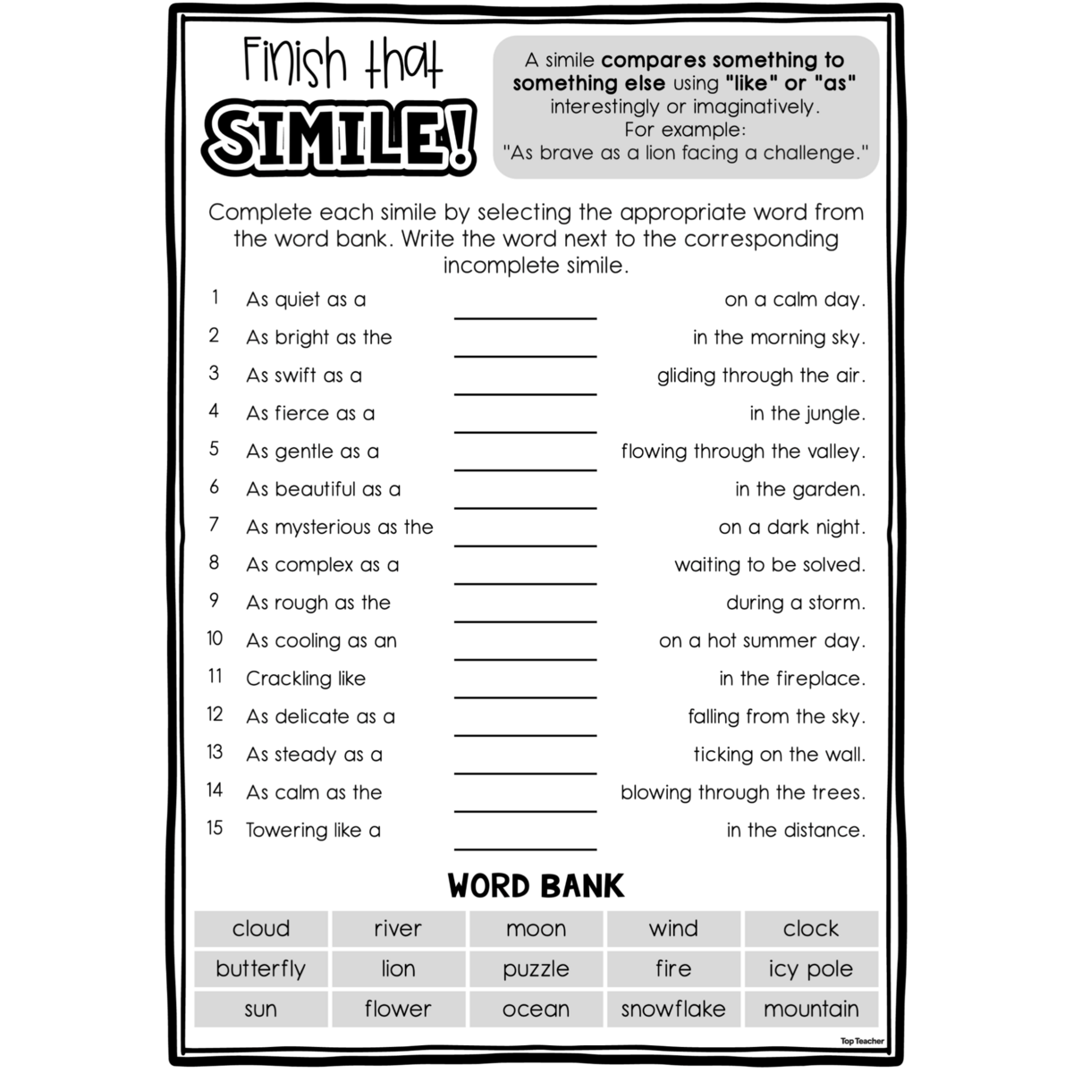 Similes Worksheets Free Printable Figurative Language Practice