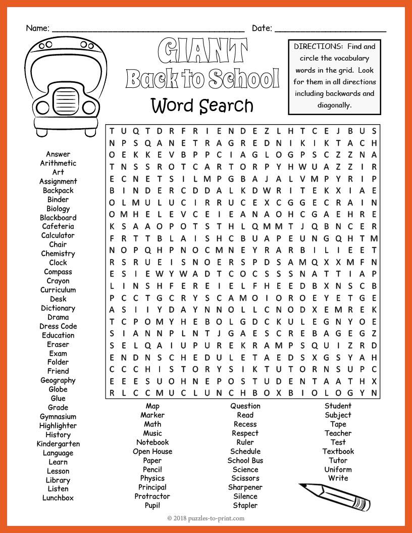 FIRST DAY OF BACK TO SCHOOL Word Search Puzzle Worksheet No Prep Made By Teachers