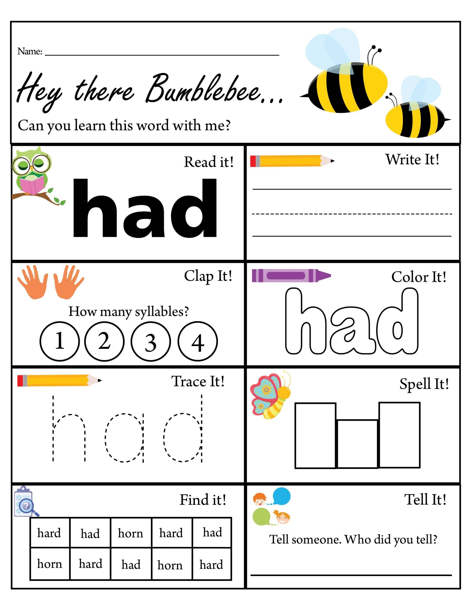 First Grade Sight Word Had Worksheet Dolch Sight Words TPT Sight Word Worksheet Printables Sight Word Had 1st Grade Kindergarten Worksheets Education Printables Homeschool Curriculum Dolch Etsy