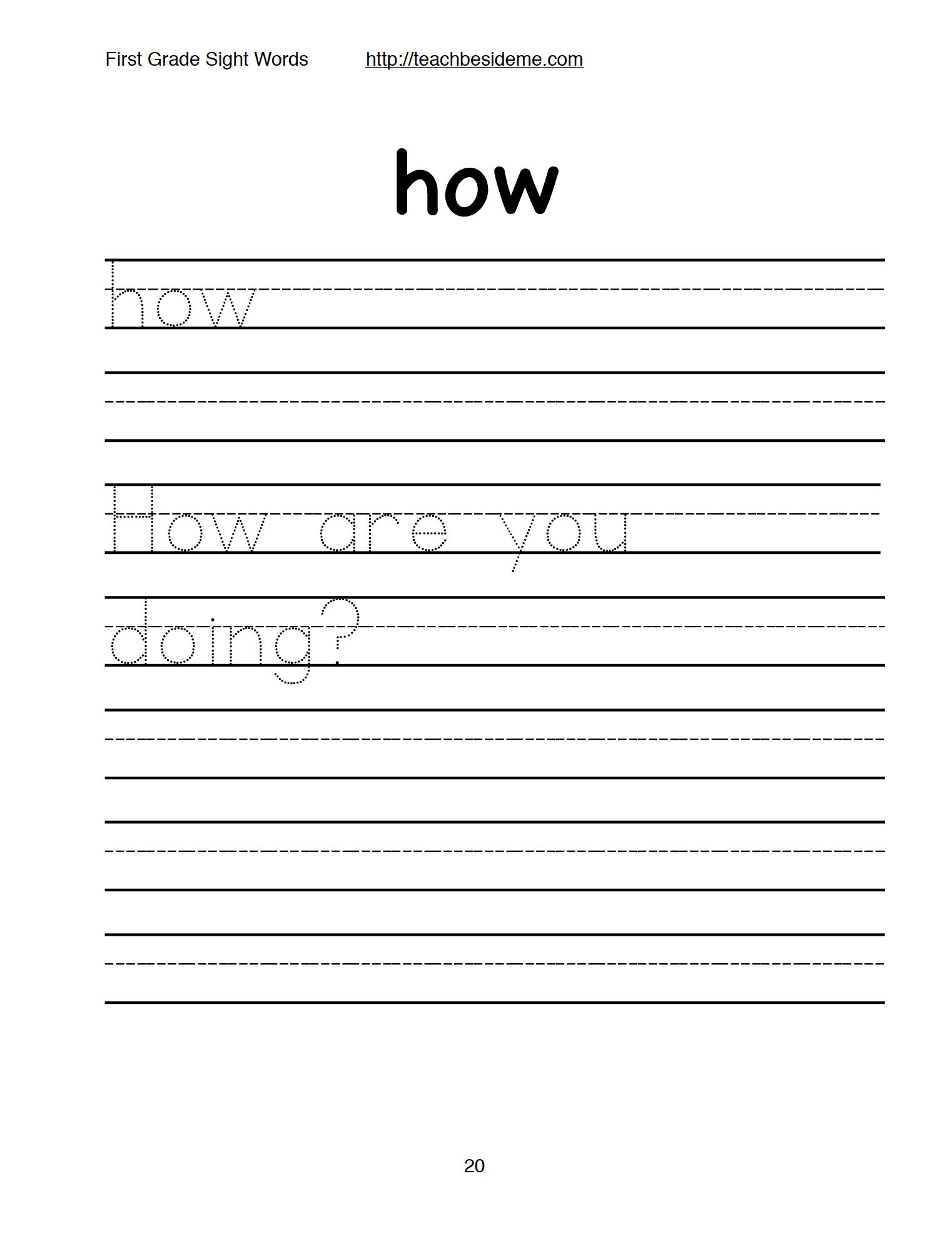 First Grade Sight Word Handwriting Pages Etsy