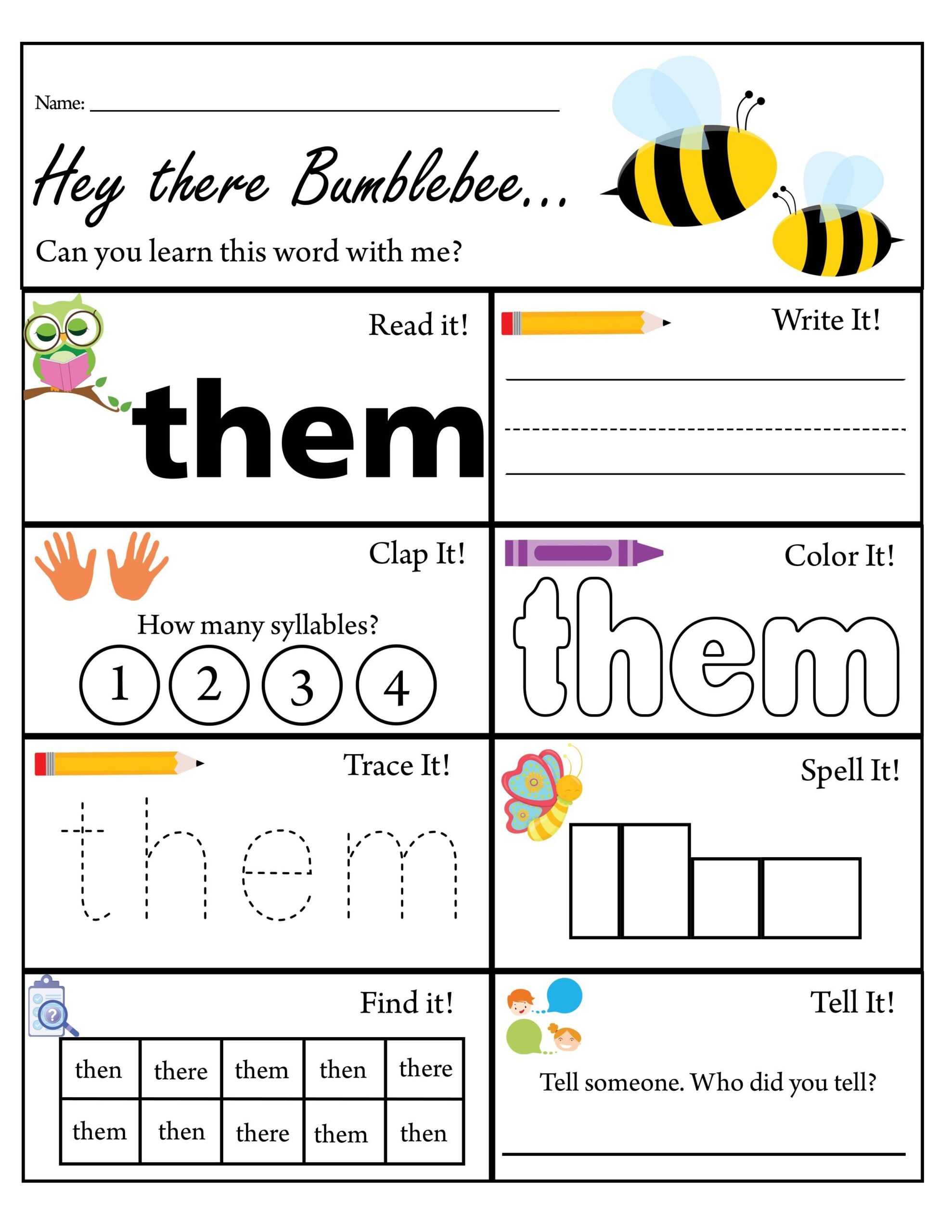 First Grade Sight Word Them Worksheet Dolch Sight Words TPT