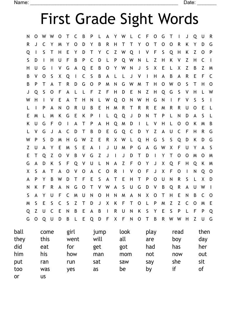 First Grade Sight Words Word Search WordMint Sight Word Crossword Puzzle By Teach Simple