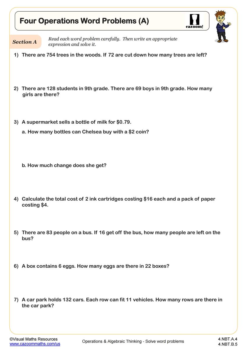 Four Operations Word Problems A Worksheet PDF Printable Worksheets Library Addition Word Problems Superstar Worksheets