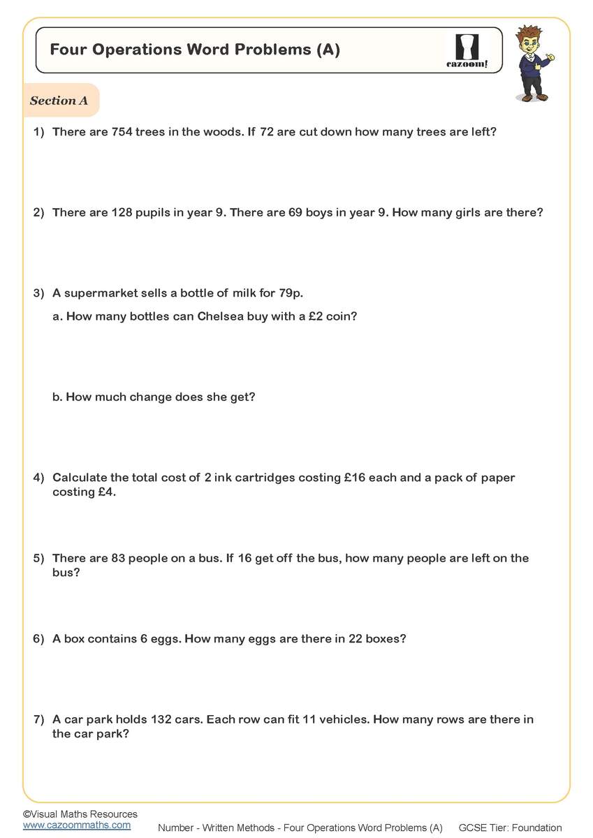 Four Operations Word Problems B Worksheet Cazoom Maths Worksheets Four Operations Word Problems B Worksheet Cazoom Maths Worksheets