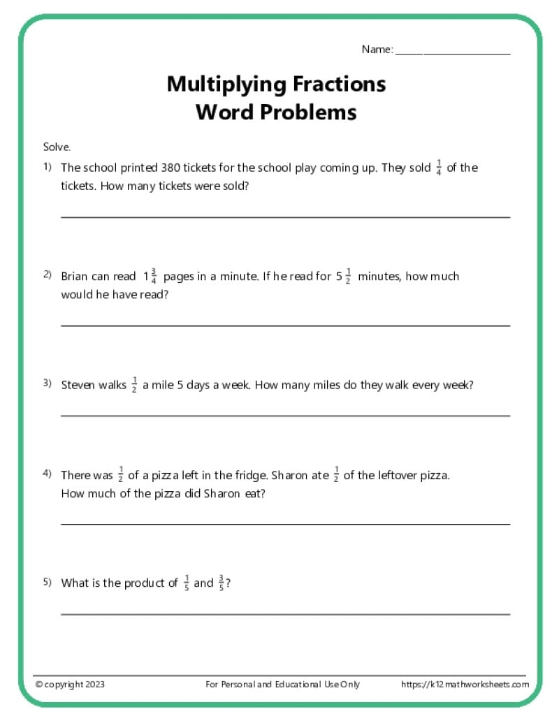 Fraction Word Problems Worksheets K12 Math Worksheets Multiplication Of Fractions In Word Problems Math Worksheets MathsDiary