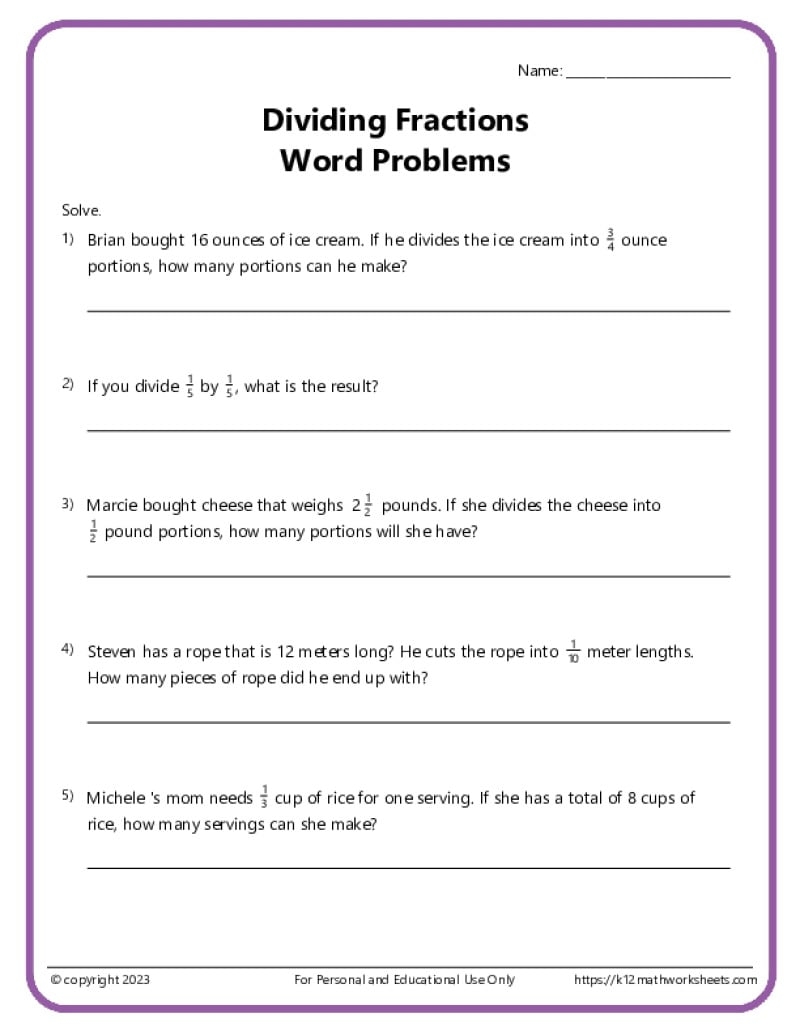 70 Dividing Fractions By Fractions Word Problems 5th Grade Worksheets Library