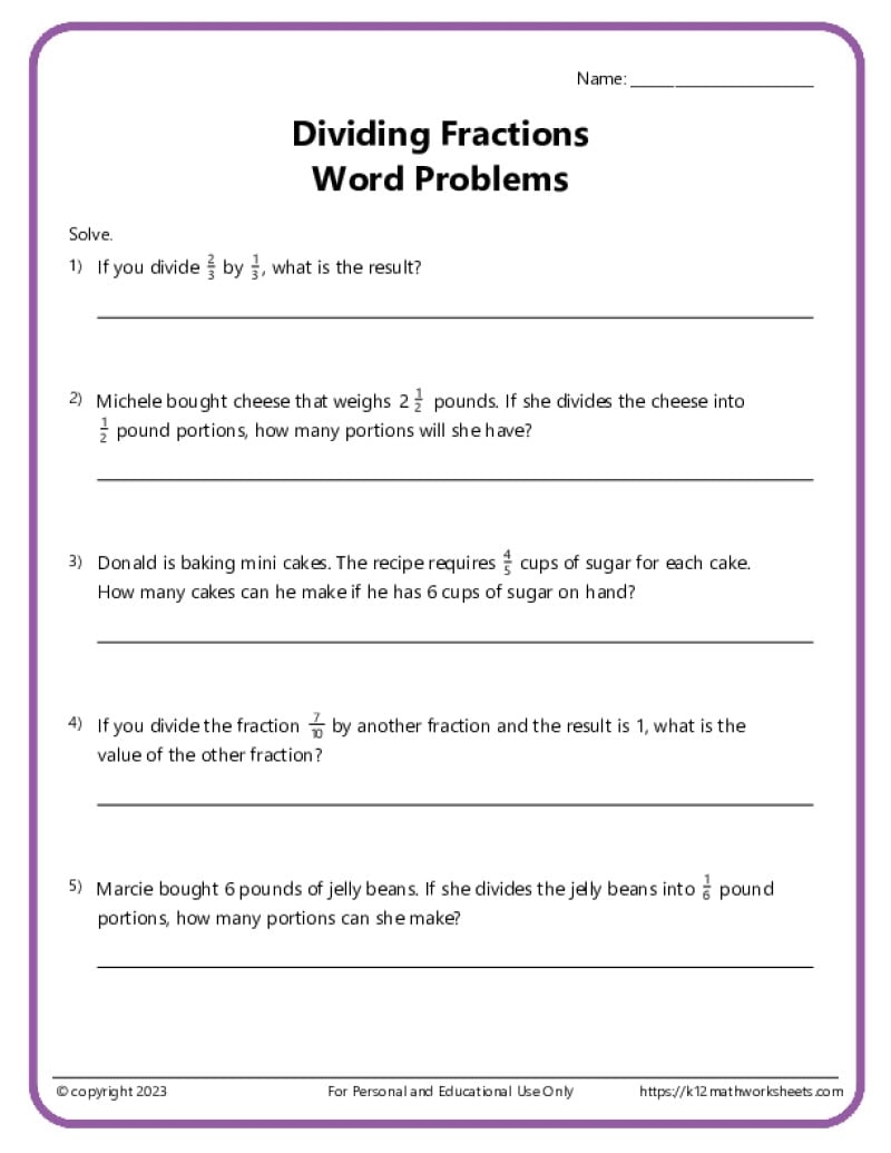 Fraction Word Problems Worksheets K12 Math Worksheets